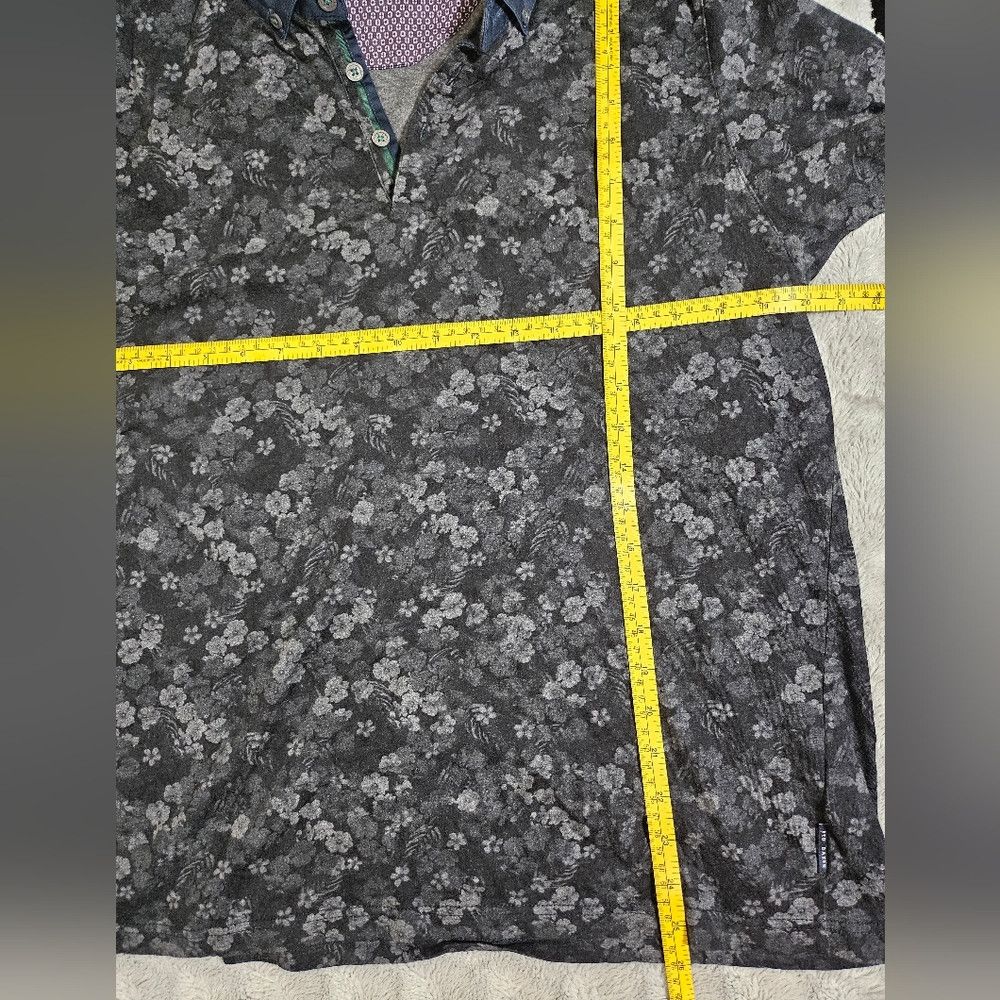 Ted Baker Ted Baker Mens Polo Shirt Black Gray Floral 5 Large Size US L / EU 52-54 / 3 - 7 Thumbnail
