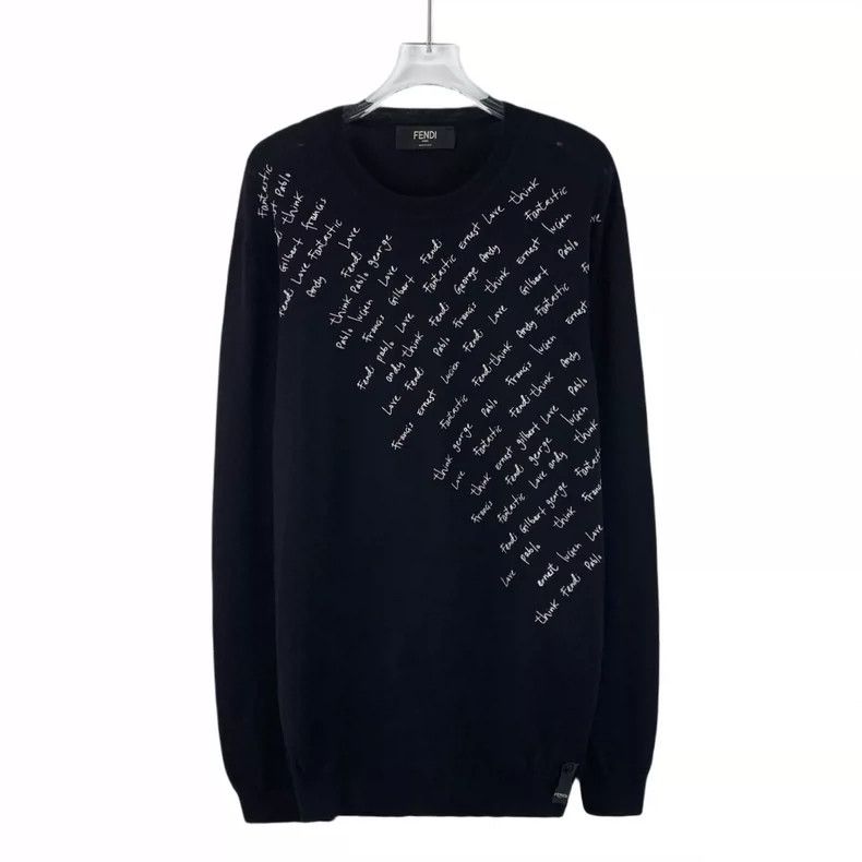 Fendi FENDI Black letter embroidered crewneck long-sleeve knit s Size US L / EU 52-54 / 3 - 1 Thumbnail