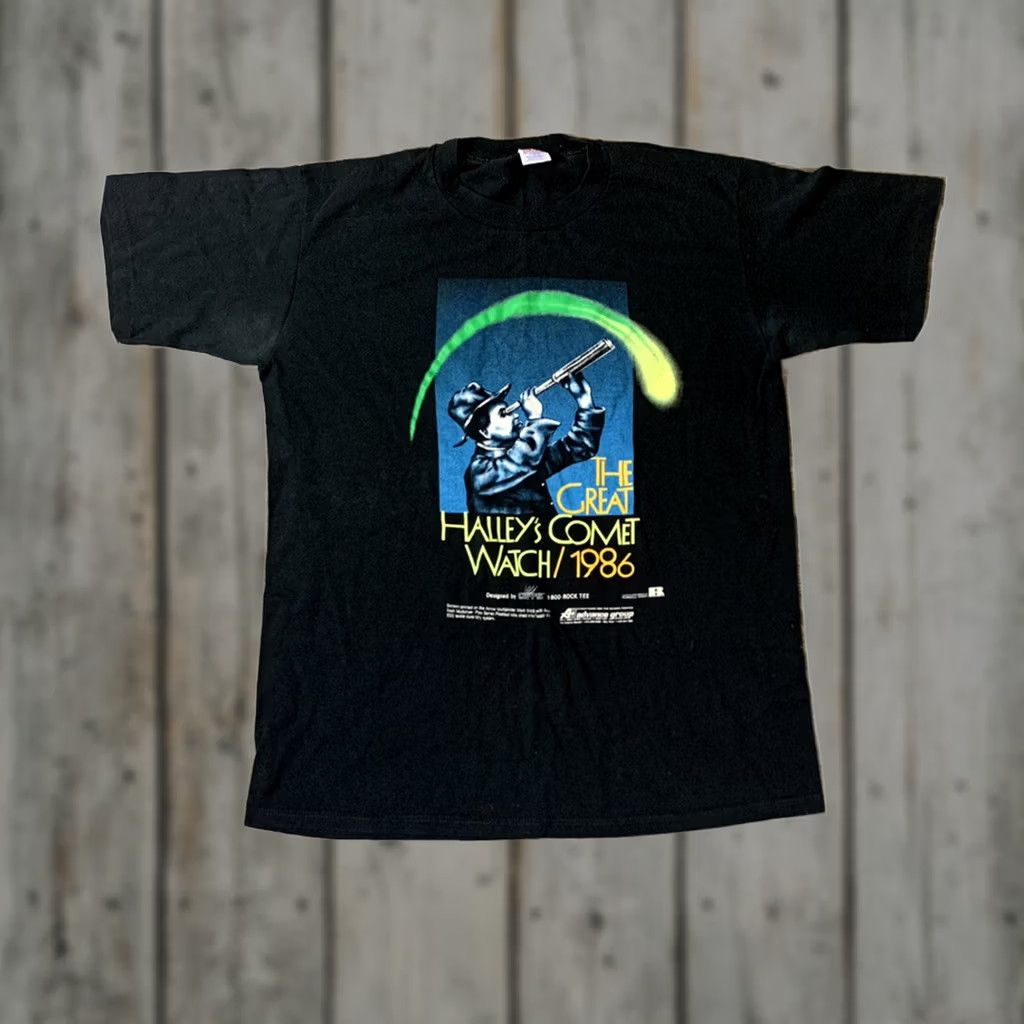 Jerzees VINTAGE 80s The Great Halleys Comet Watch 1986 T Shirt Black Single Stitch Medium Mens Size US M / EU 48-50 / 2 - 1 Thumbnail