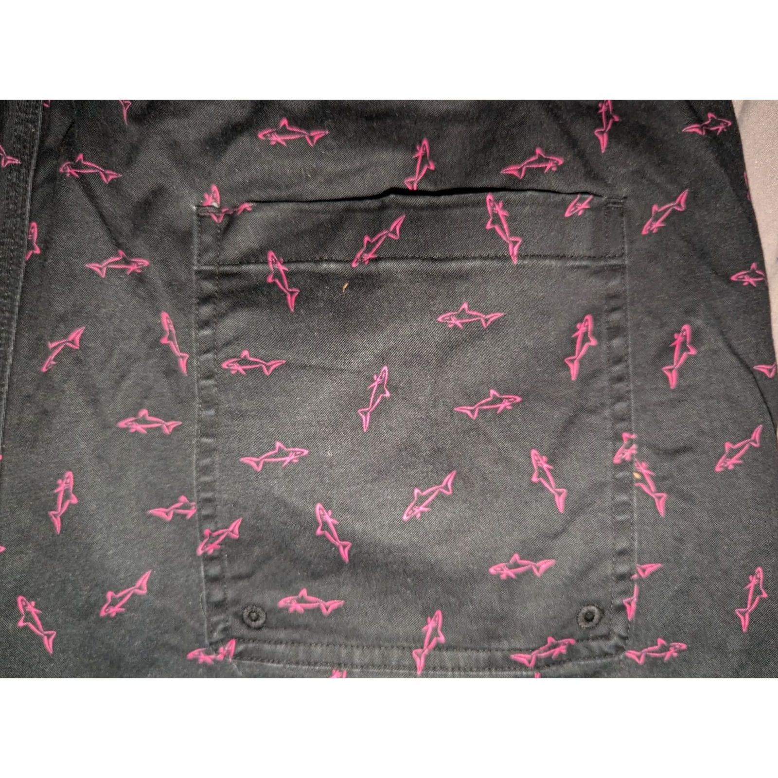 Nomad Bixby Nomad Shorts Mens 34x7 Black Shark Print Casual Pockets All Over AOP Knit Chino Stretch Regular Mens Size US 34 / EU 50 - 7 Thumbnail