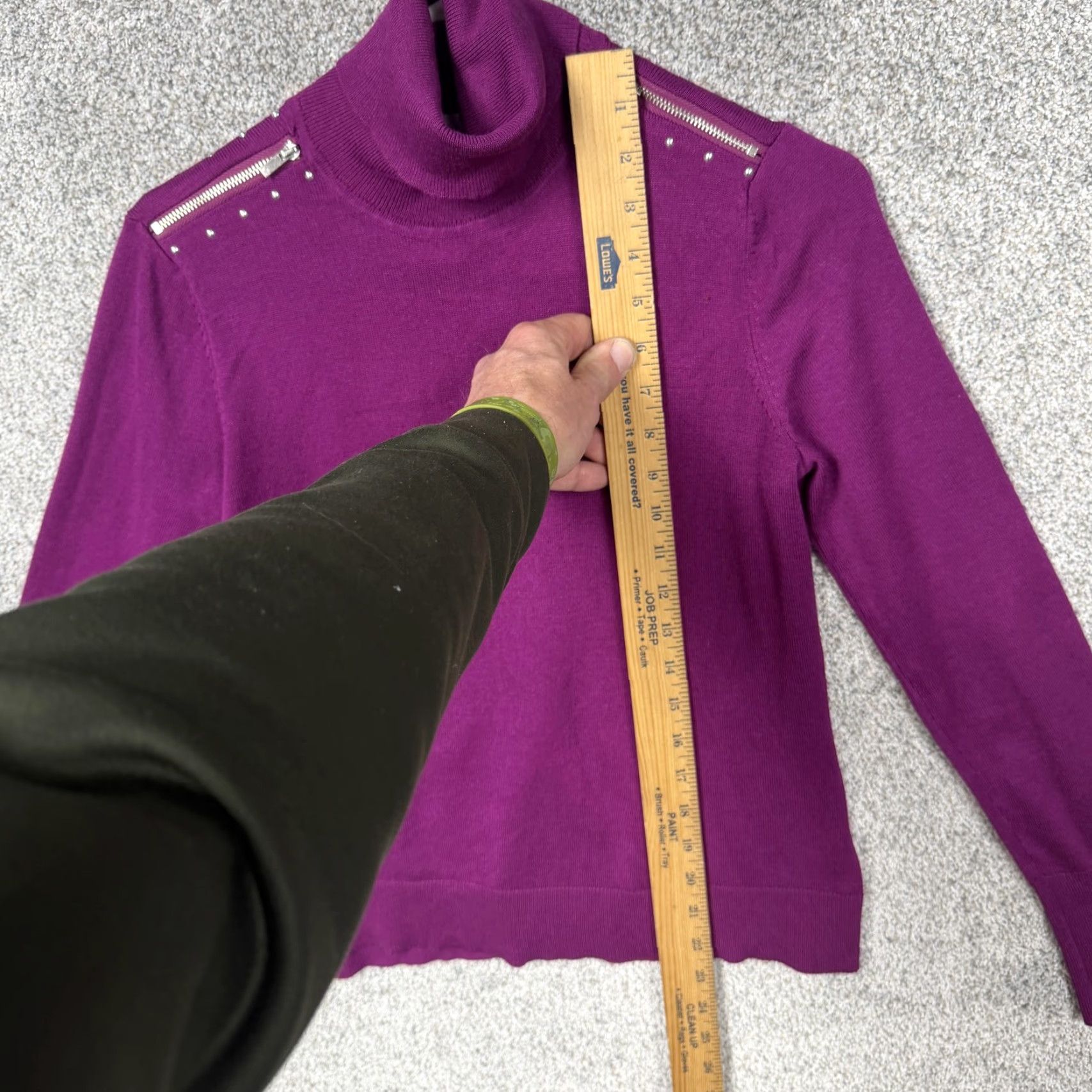 Vintage Retrology Sweater Womens S Purple Turtleneck Studded Shoulder Zipper Edgy Chic Size S / US 4 / IT 40 - 2 Thumbnail