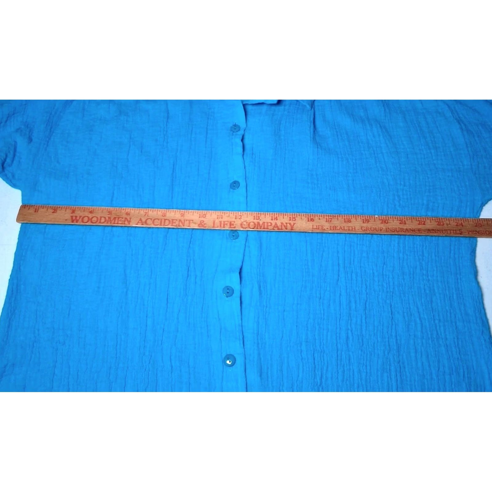Vintage VINTAGE Loom Wear Shirt 3X Plus Size Turquoise Guaze Cotton Button Up Short Slv Women Blouse USA Made Size XXL / US 16-18 / IT 52-54 - 3 Thumbnail