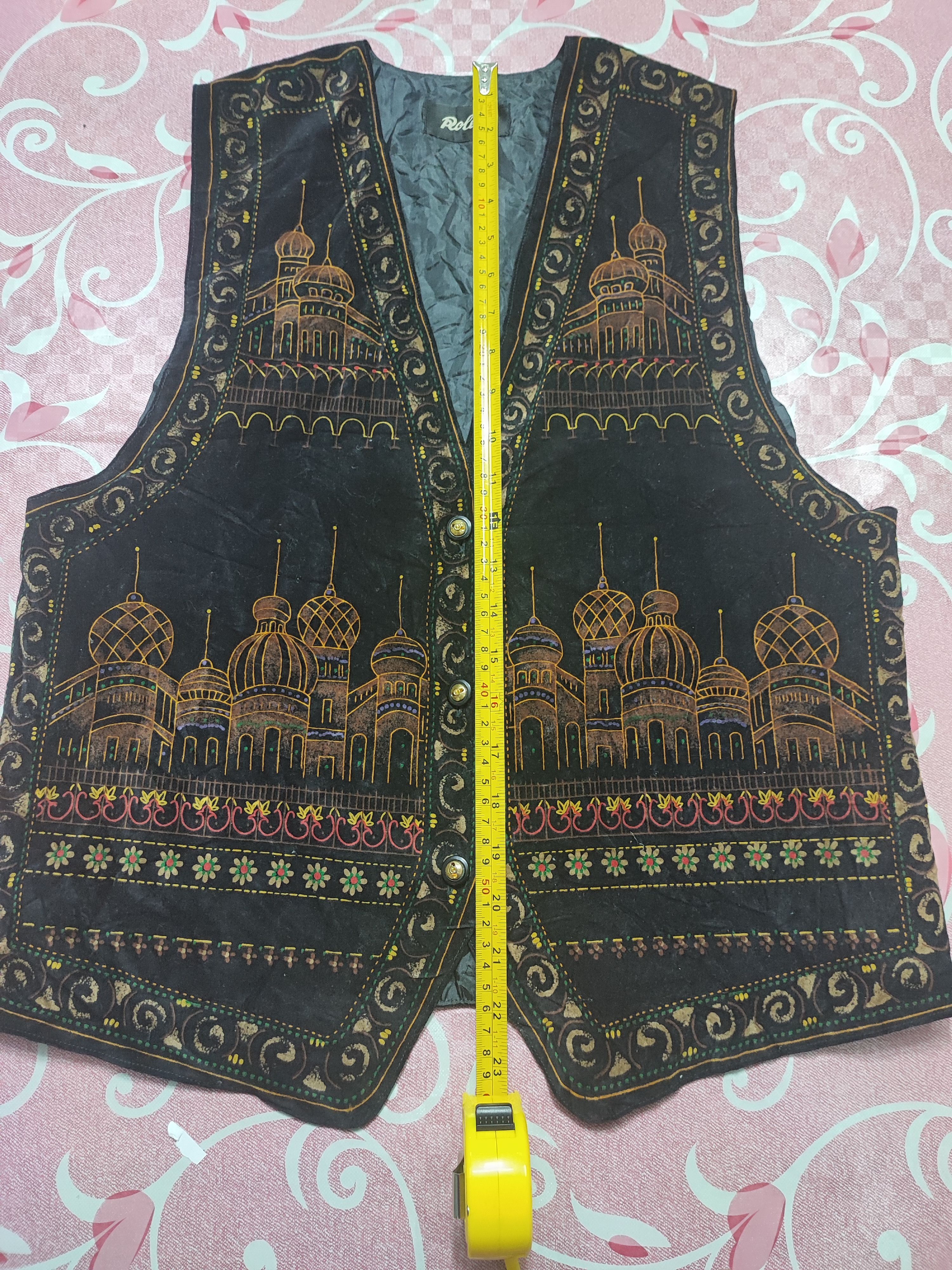 Japanese Brand Rolens Velvet Vest Silk Building Print Rare Design Size US M / EU 48-50 / 2 - 5 Thumbnail