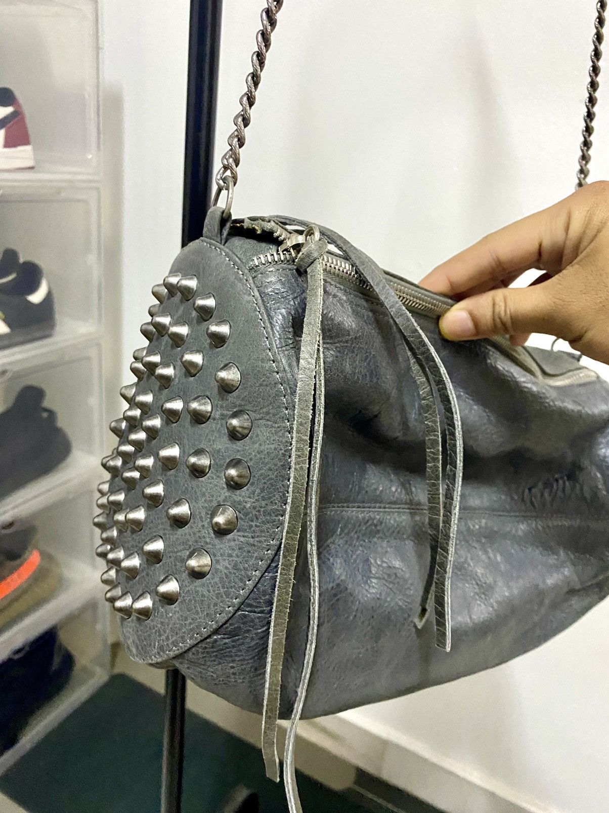 Japanese Brand Cassandra Fully Leather Punk Studded Chain Sling bag Size ONE SIZE - 4 Thumbnail