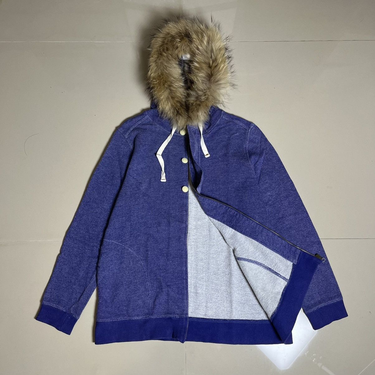 If Six Was Nine Northern Truck Japan Faux Fur Denim Hoodie Jacket Size US L / EU 52-54 / 3 - 5 Thumbnail