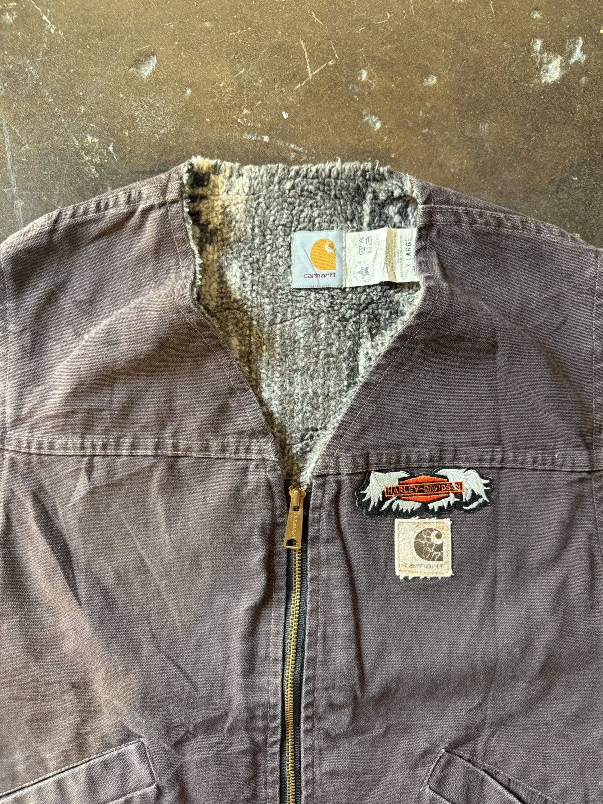Vintage vintage 90s rare sherpa carhartt harley patchwork vest Size US XL / EU 56 / 4 - 4 Thumbnail