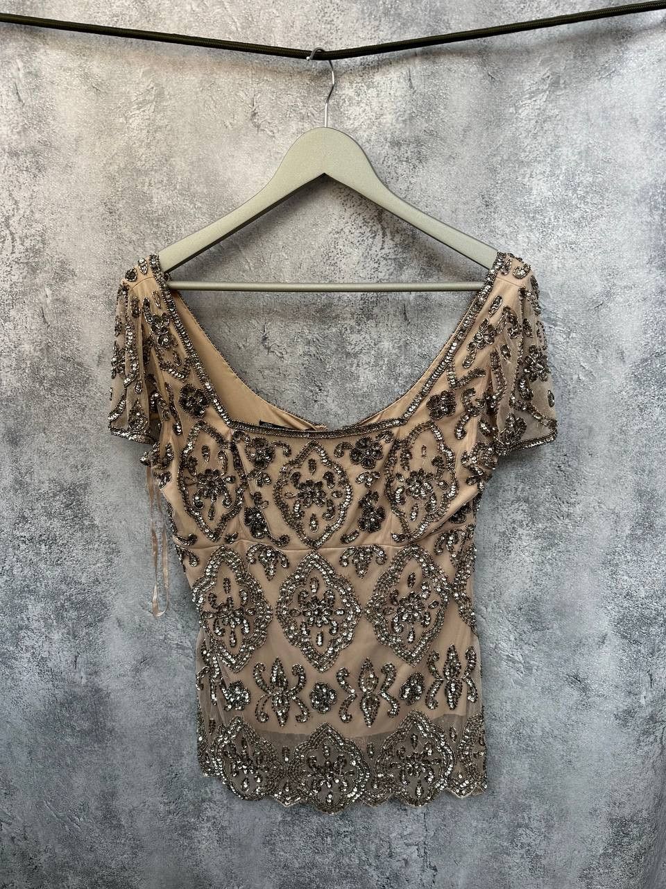 Vintage Pisarro Nights Beaded Short Sleeve Top Silver Elegant Size M / US 6-8 / IT 42-44 - 1 Thumbnail