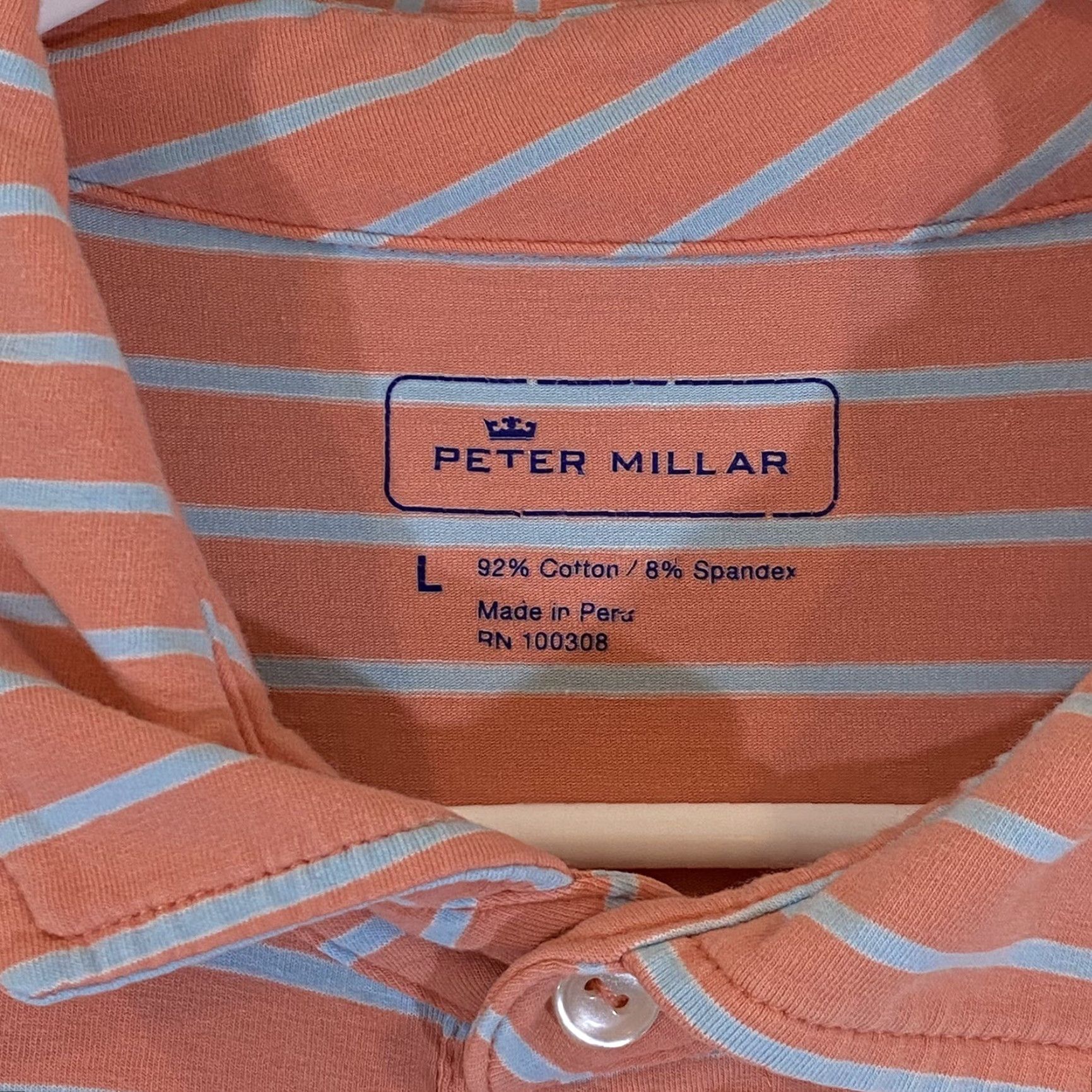 Peter Millar PETER MILLAR Polo Shirt Mens Large Golf Salmon Pink Blue Striped Sport Shirt Size US L / EU 52-54 / 3 - 3 Thumbnail