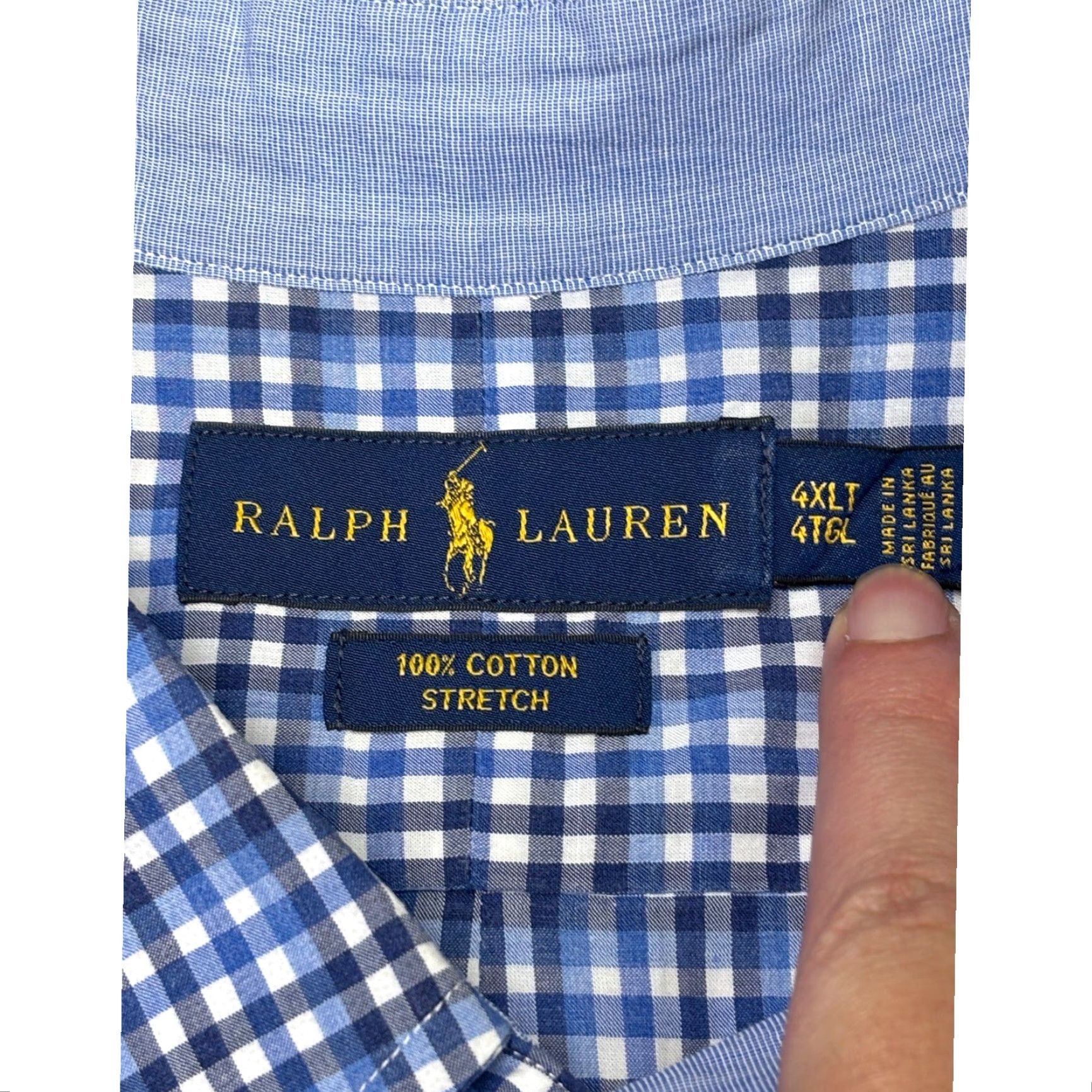 Polo Ralph Lauren Polo Ralph Lauren Mens 4XLT Blue Gingham Plaid Cotton Stretch Button Down Shirt Size US XXL / EU 58 / 5 - 4 Thumbnail