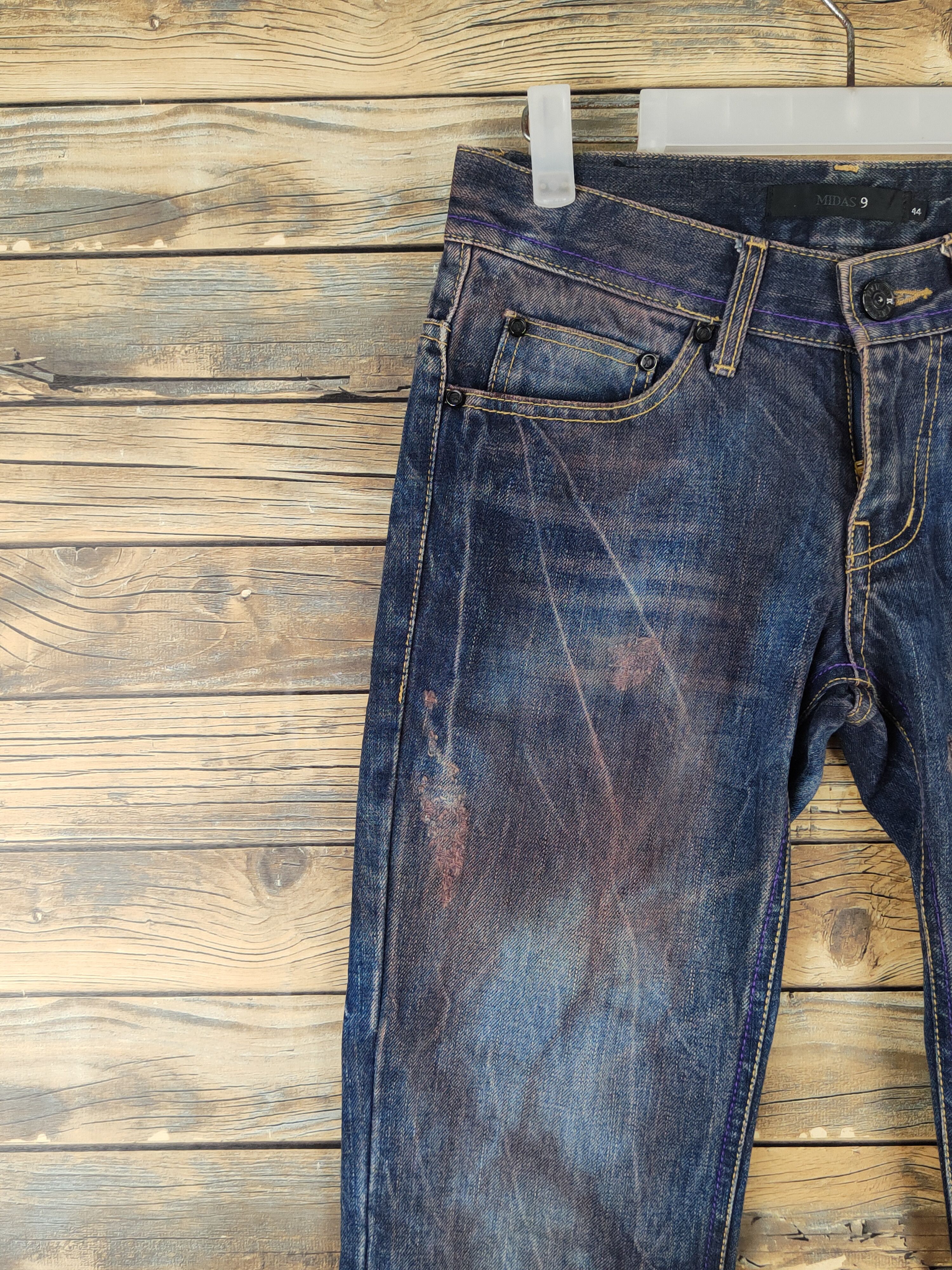 Japanese Brand Midas 9 Dark Blue thunder Distressed Ripped Jeans #W1067 Size 30" / US 8 / IT 44 - 3 Thumbnail
