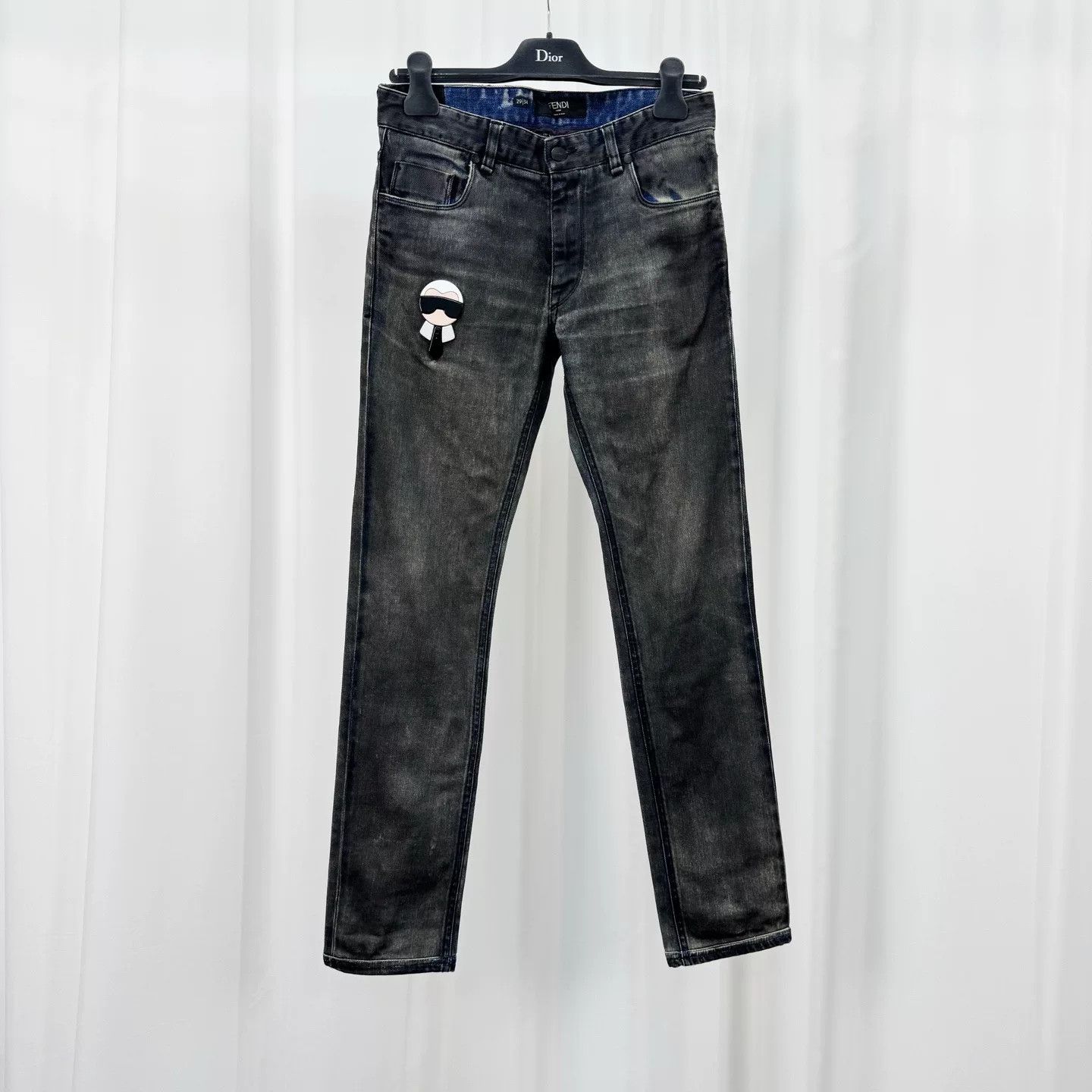 Fendi fendi washed denim pants with leather patch Size 29" - 1 Thumbnail