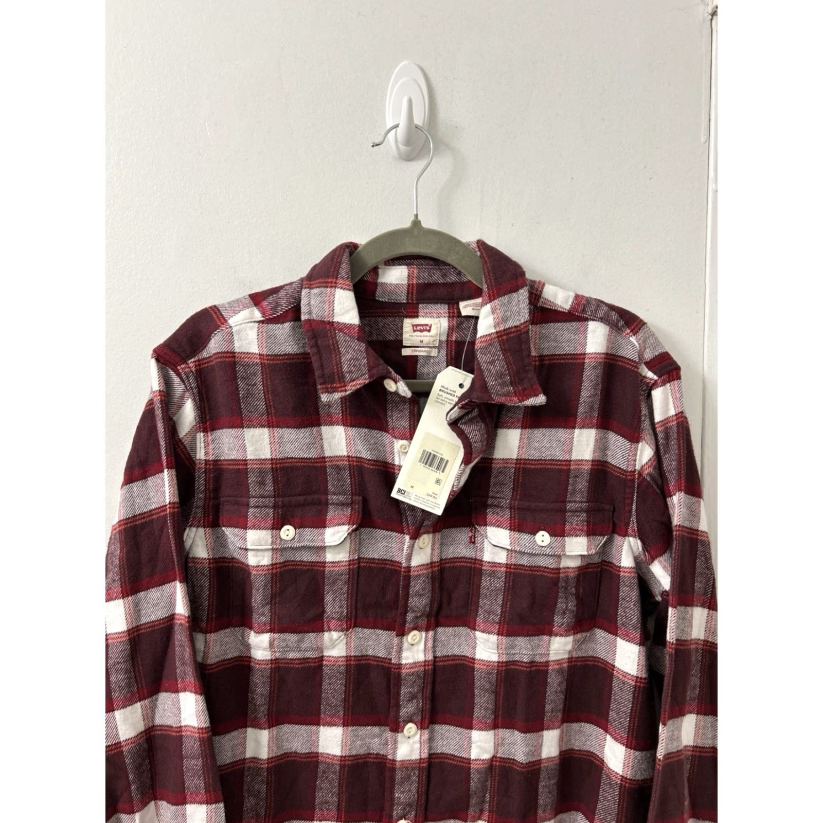 Levi's VINTAGE Levis Shirt Plaid Flannel Button-Up M Mens Burgundy White Knox? Size US M / EU 48-50 / 2 - 2 Thumbnail