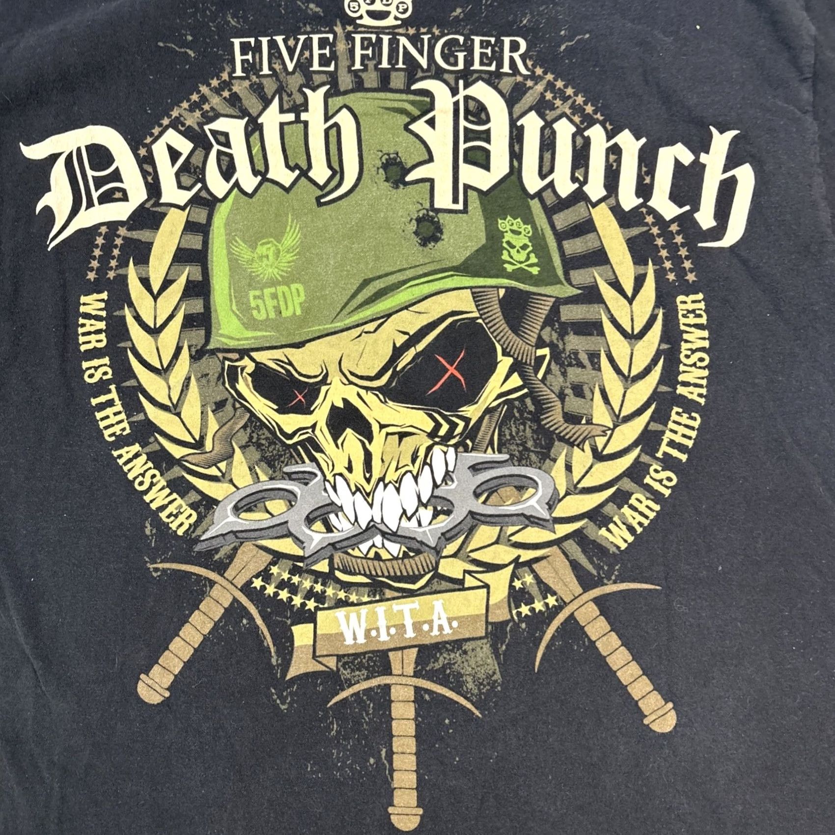 Vintage Five Finger Death Punch 5FDP War Is The Answer 2010 Tour T-Shirt Large Black Cotton Crew Neck Short Sleeve Men Hanes Heavyweight Graphic Print Size US L / EU 52-54 / 3 - 2 Thumbnail
