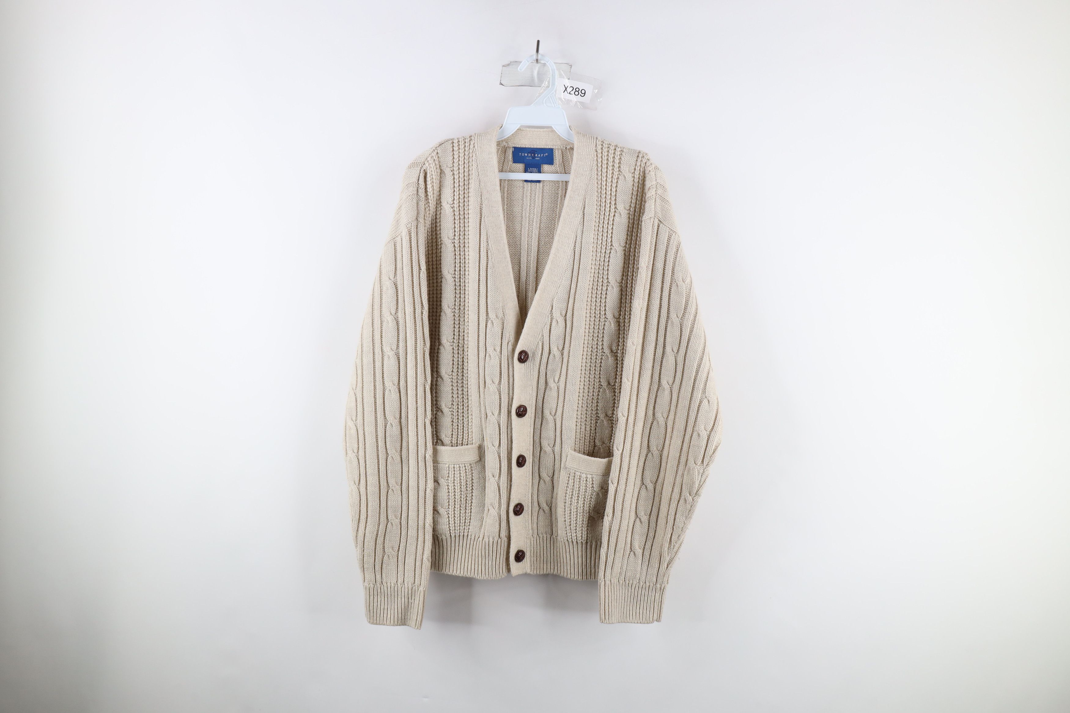 image of Vintage 90's Streetwear Cable Knit Cardigan Sweater Beige, Men's (Size Large)