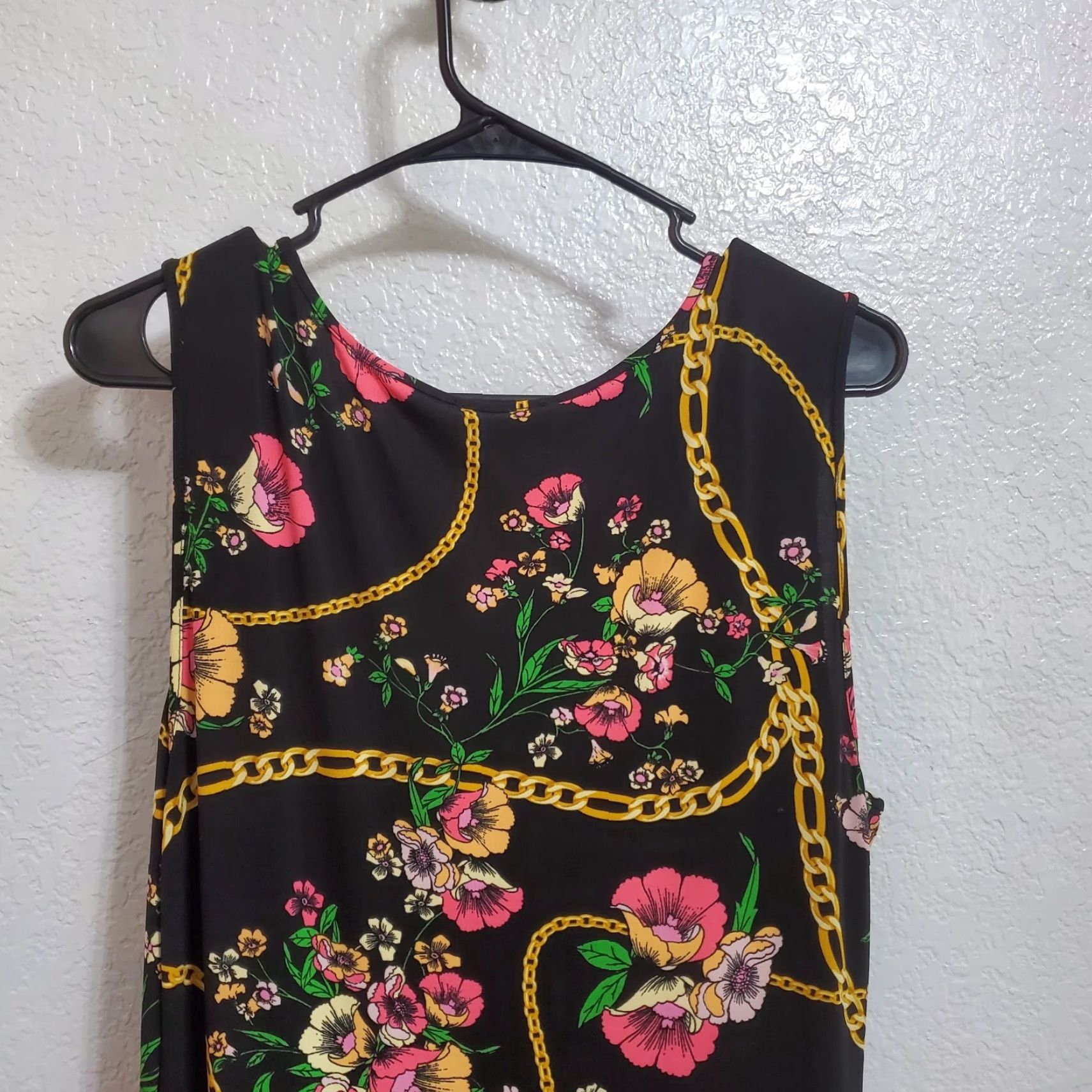 Vintage VINTAGE Thalia Sodi Maxi Dress Women L Black Sleeveless Floral Chain Print Stretch Size L / US 10 / IT 46 - 7 Thumbnail