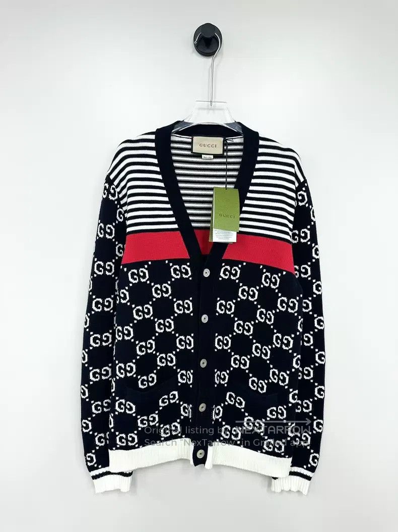 Gucci Gucci Black classic striped full-print logo knitted cardig Size M / US 6-8 / IT 42-44 - 1 Thumbnail