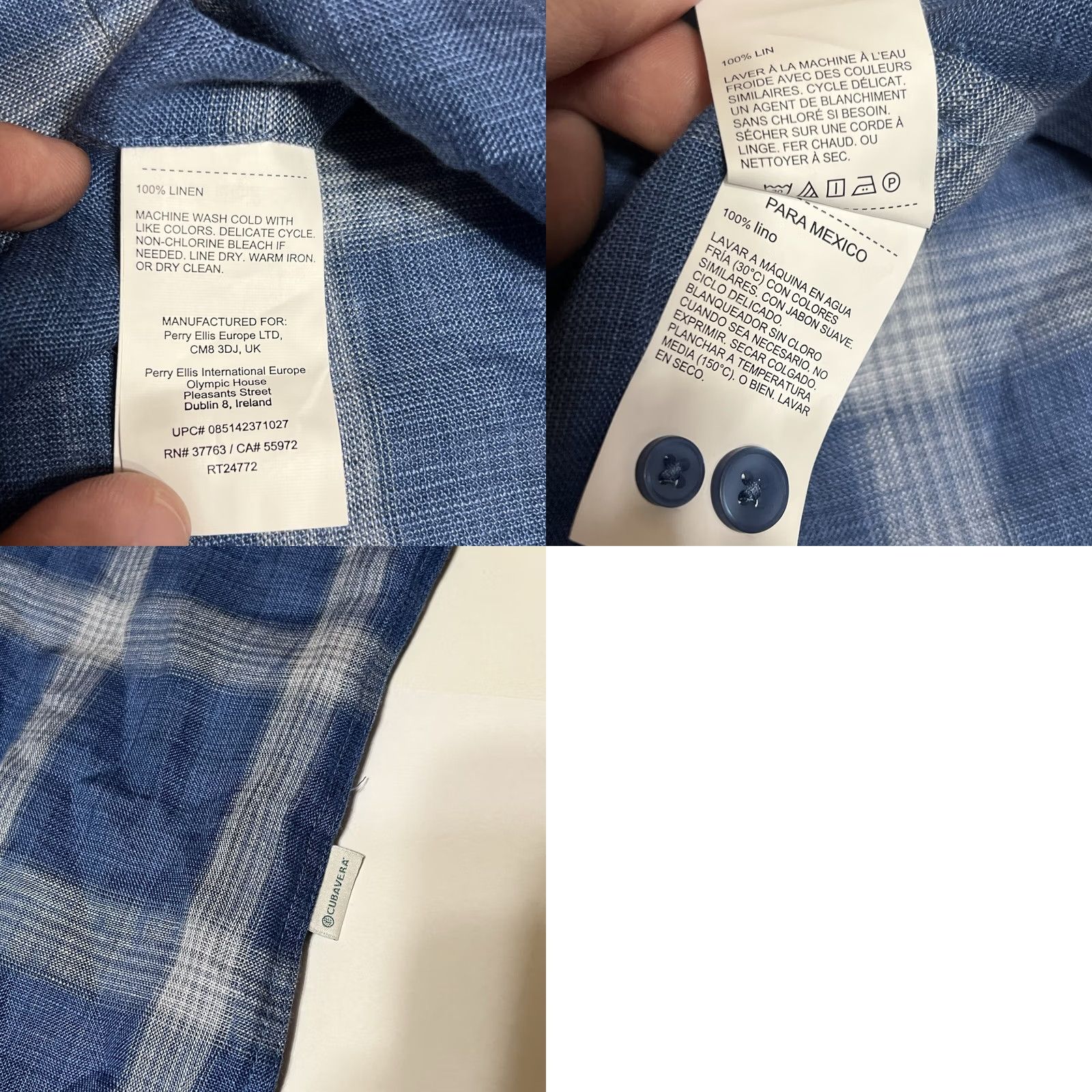 Cubavera Cubavera Shirt Men M Long Sleeve Blue Linen Plaid Button-Up Collared Size US M / EU 48-50 / 2 - 8 Thumbnail