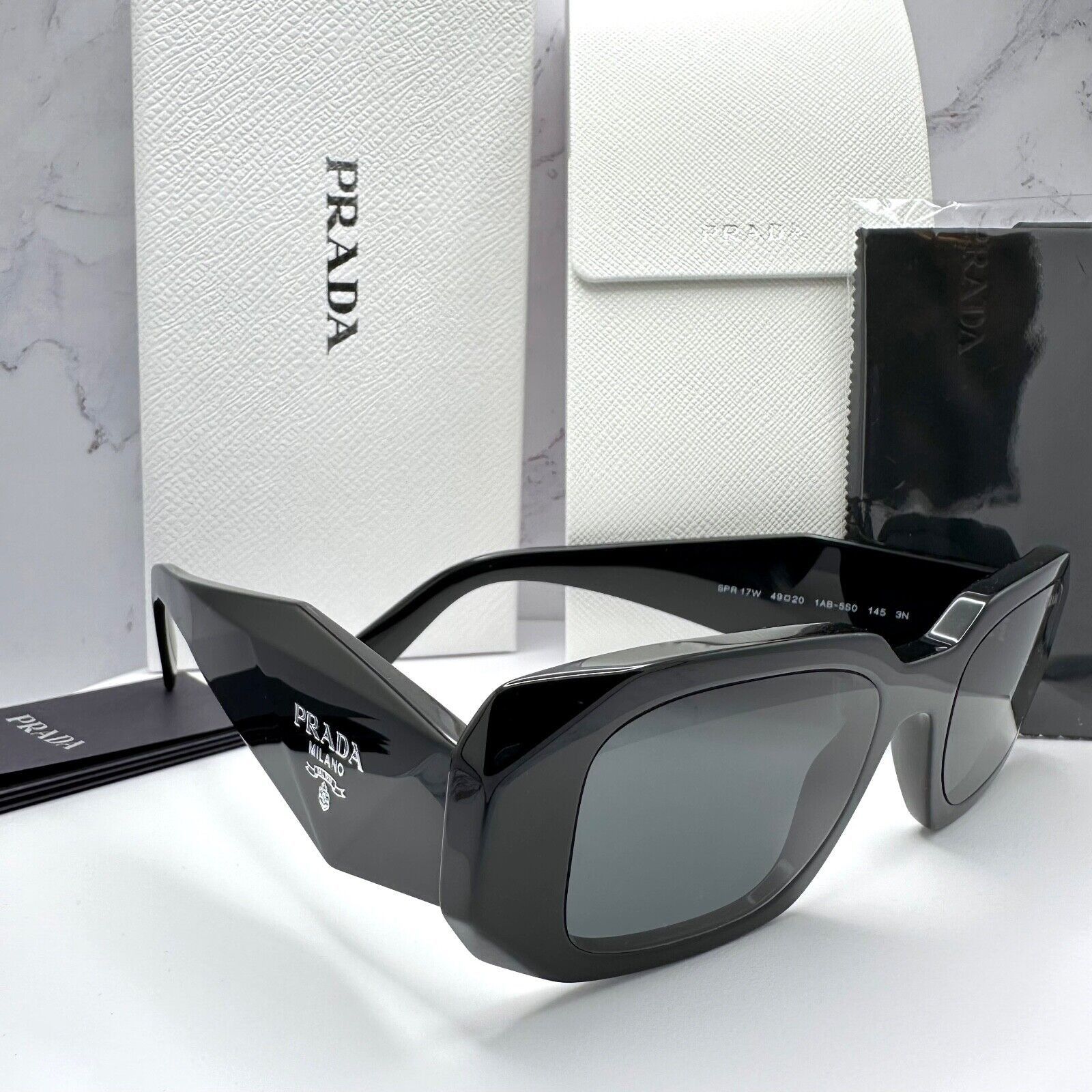 PRADA Sunglasses Black Acetate PR 17WS Symbole Authentic
