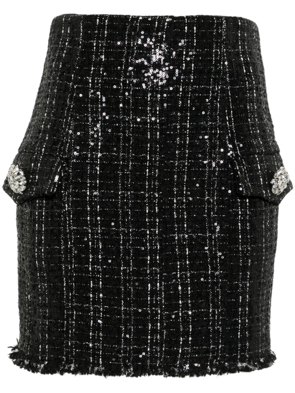 o1s1wg110825 Sequinned Tweed Miniskirt in Black