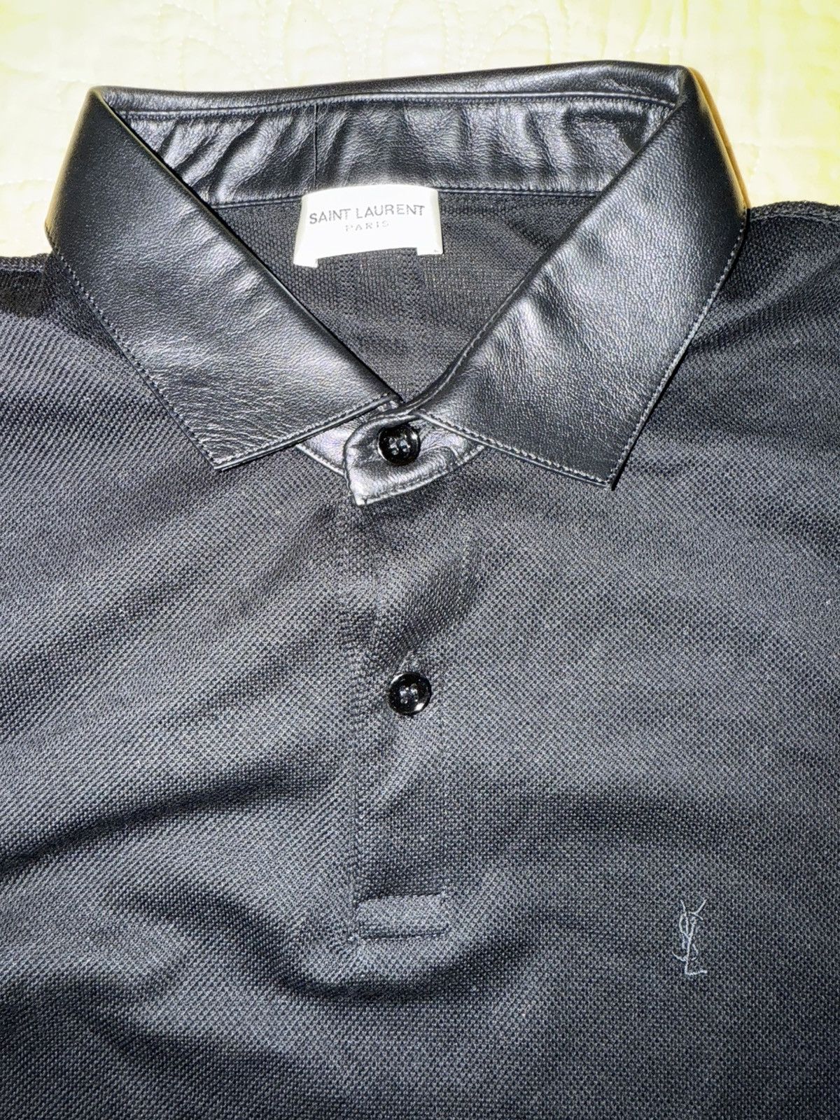 Yves Saint Laurent Yves Saint Laurent Black Polo w/ Leather Collar, mens large Size US L / EU 52-54 / 3 - 5 Thumbnail