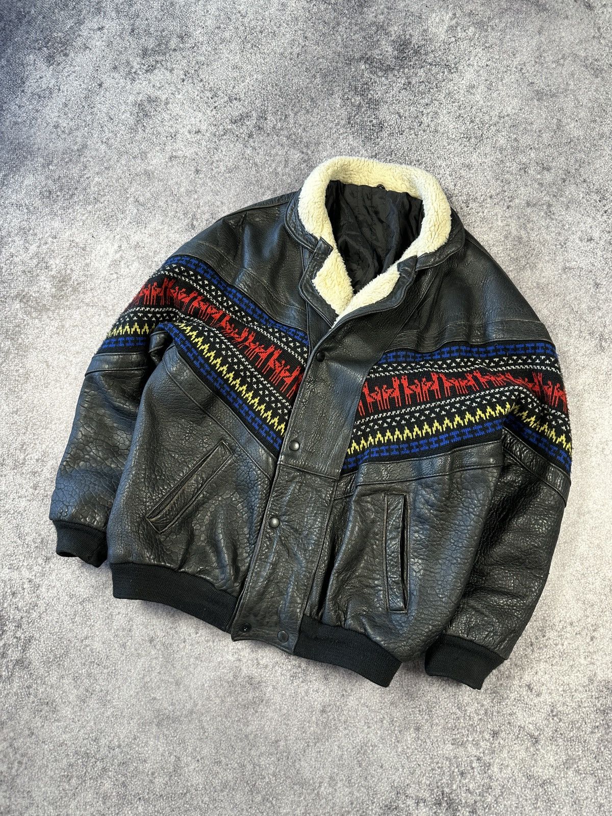 Y2K Vintage Leather Jacket Streetwear Rare Casual Black USA