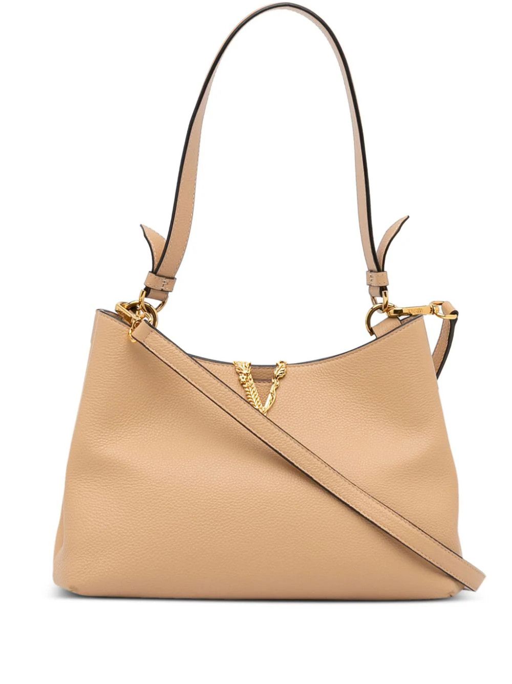 Versace VERSACE Virtus beige barocco V plaque leather shoulder bag Size ONE SIZE - 1 Thumbnail