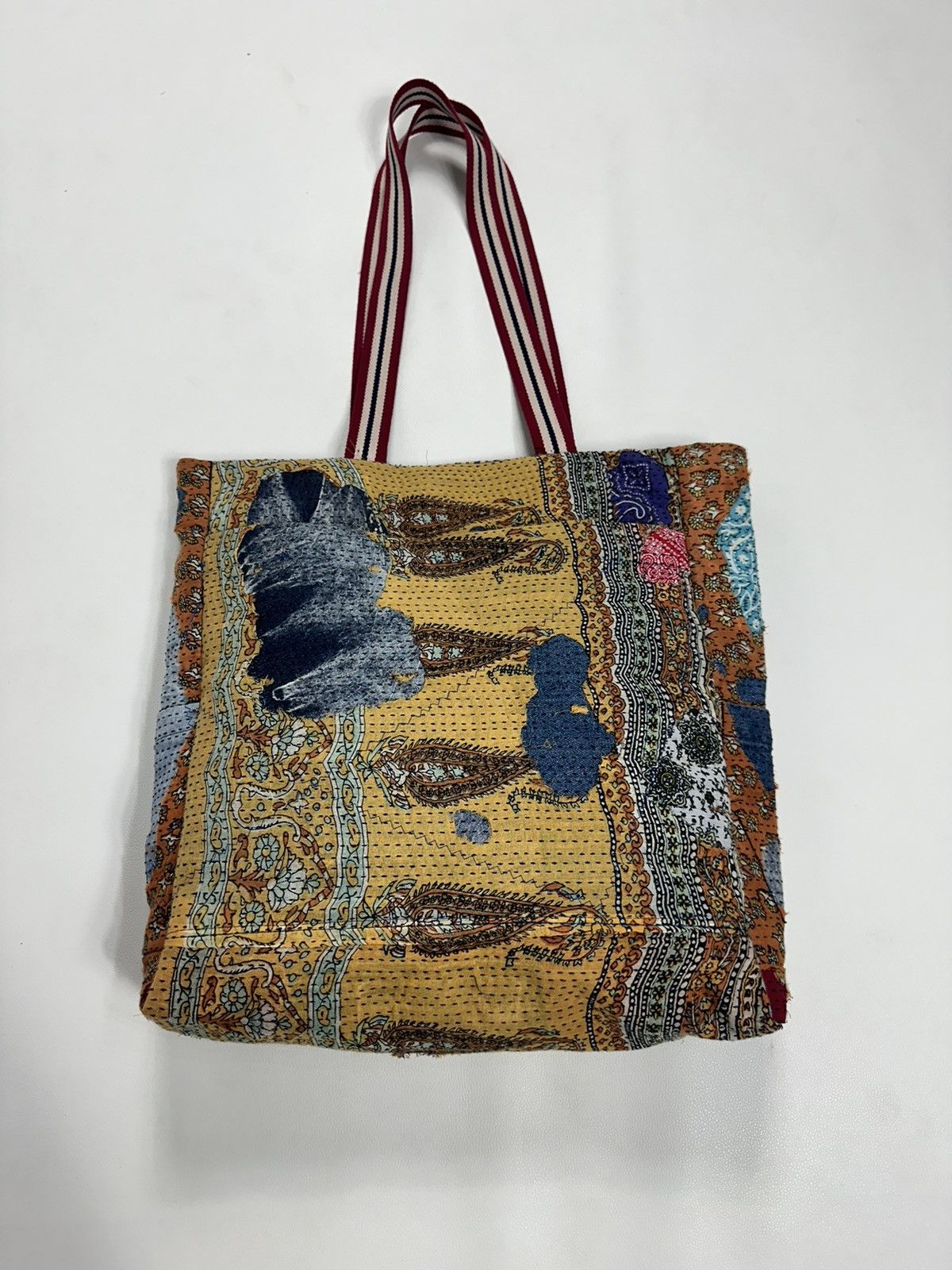 Handmade Custom Made Distressed denim Patchwork Boro Paisley tote bag Size ONE SIZE - 5 Thumbnail