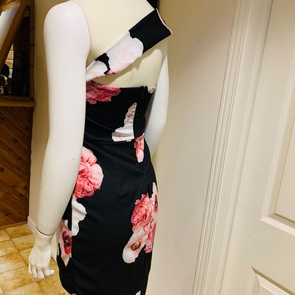 Other Zarga High Low Black Floral strapless dress Size L Size L / US 10 / IT 46 - 9 Thumbnail