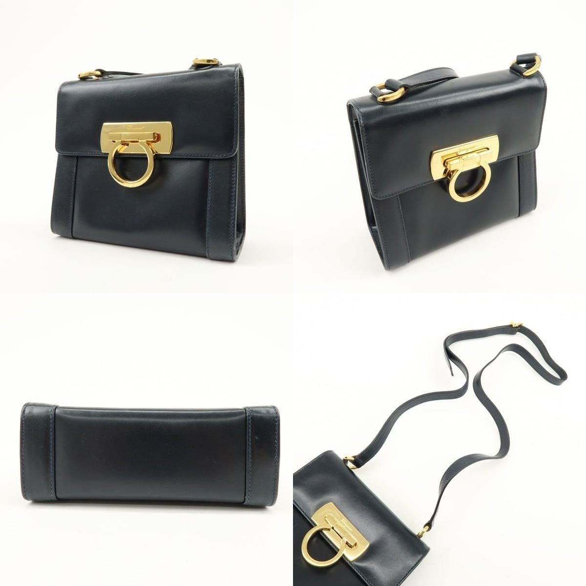 Salvatore Ferragamo Ferragamo Gancini Leather Crossbody Bag Navy Size ONE SIZE - 3 Thumbnail