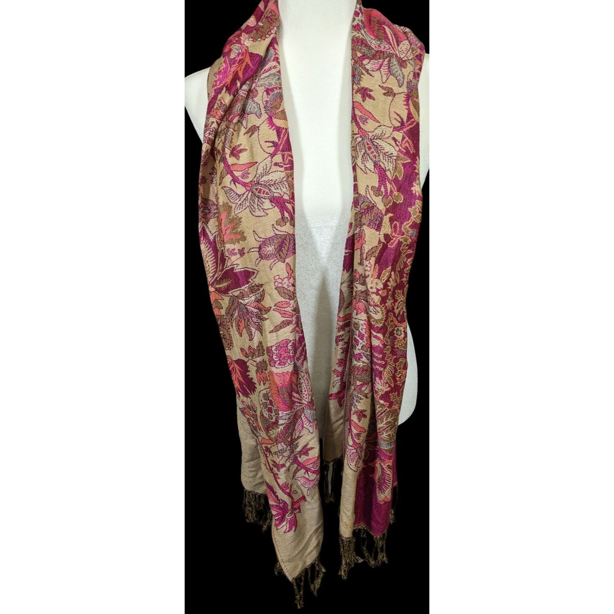 Other Elegant Pink And Cream Floral Cashmere Scarf Size ONE SIZE - 3 Thumbnail