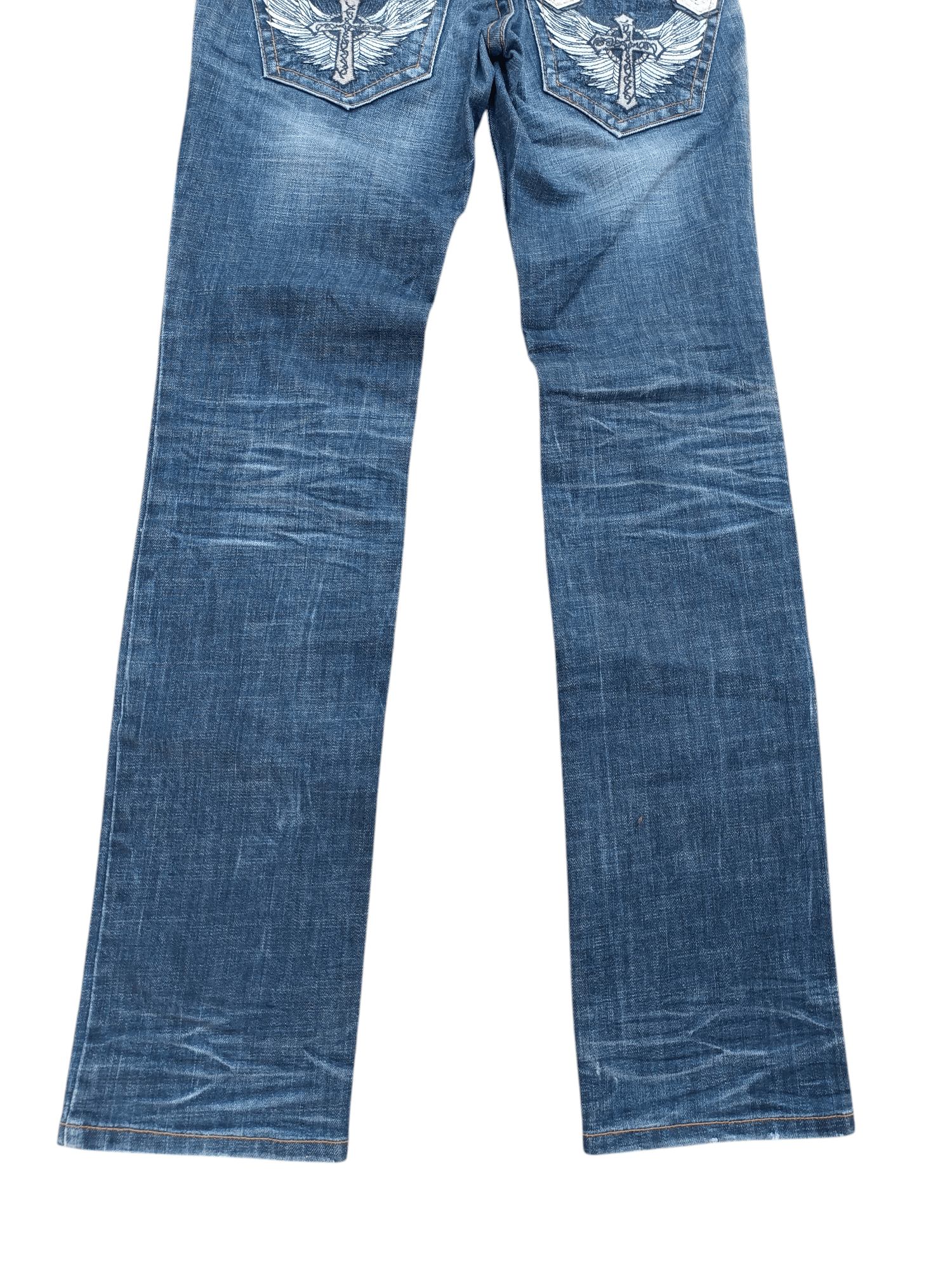 Tornado Mart PASTADENIM Skinny Distressed Whiskers Faded Embroidery Cross Size US 30 / EU 46 - 11 Thumbnail