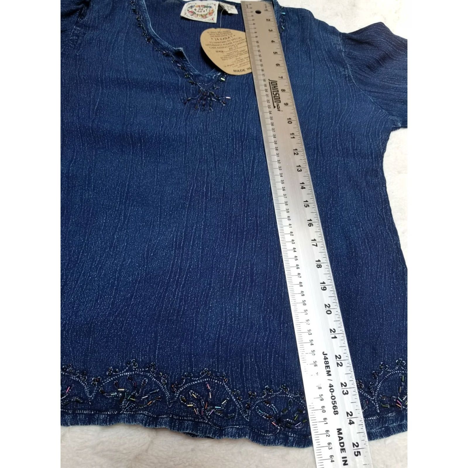 Denime 24 Karat Womens Top Medium Blue Denim Long Sleeves Embellish Sequin Beads Casual Size M / US 6-8 / IT 42-44 - 6 Thumbnail