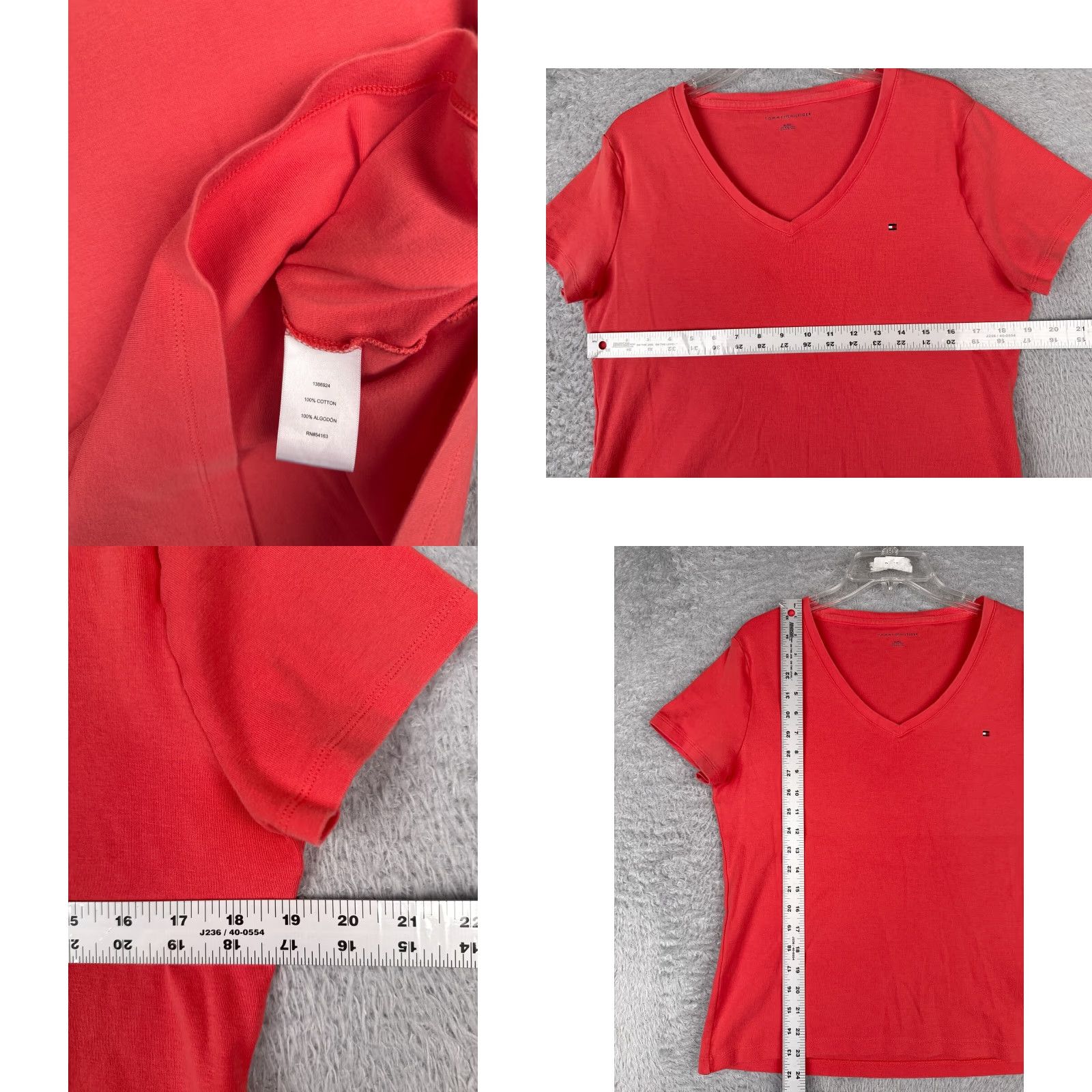Tommy Hilfiger VINTAGE Tommy Hilfiger Shirt Womens XL Pink Coral Short Sleeve V-Neck Cotton T-Shirt Casual Logo American Designer Mens Women Boys Girls Size XL / US 12-14 / IT 48-50 - 8 Thumbnail