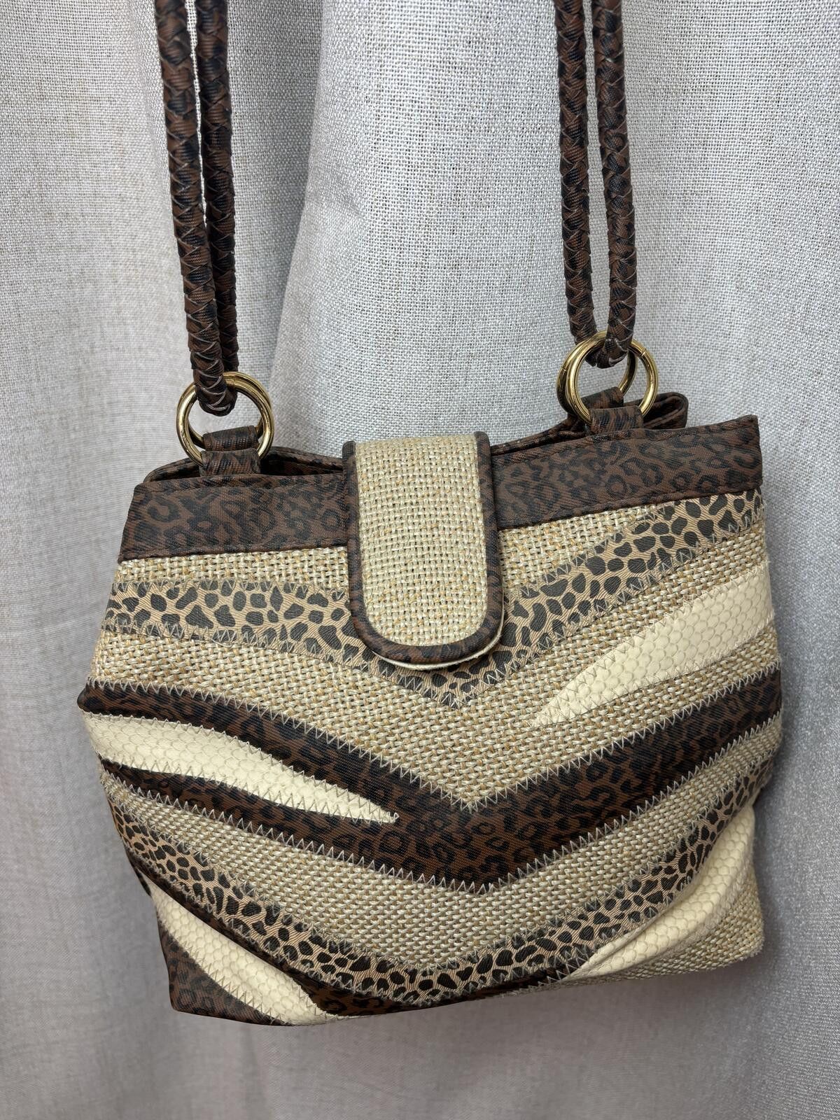 The Unbranded Brand Woven Y2K Forest Fairy Patchwork Bag Leopard Print Accents Size ONE SIZE - 3 Thumbnail