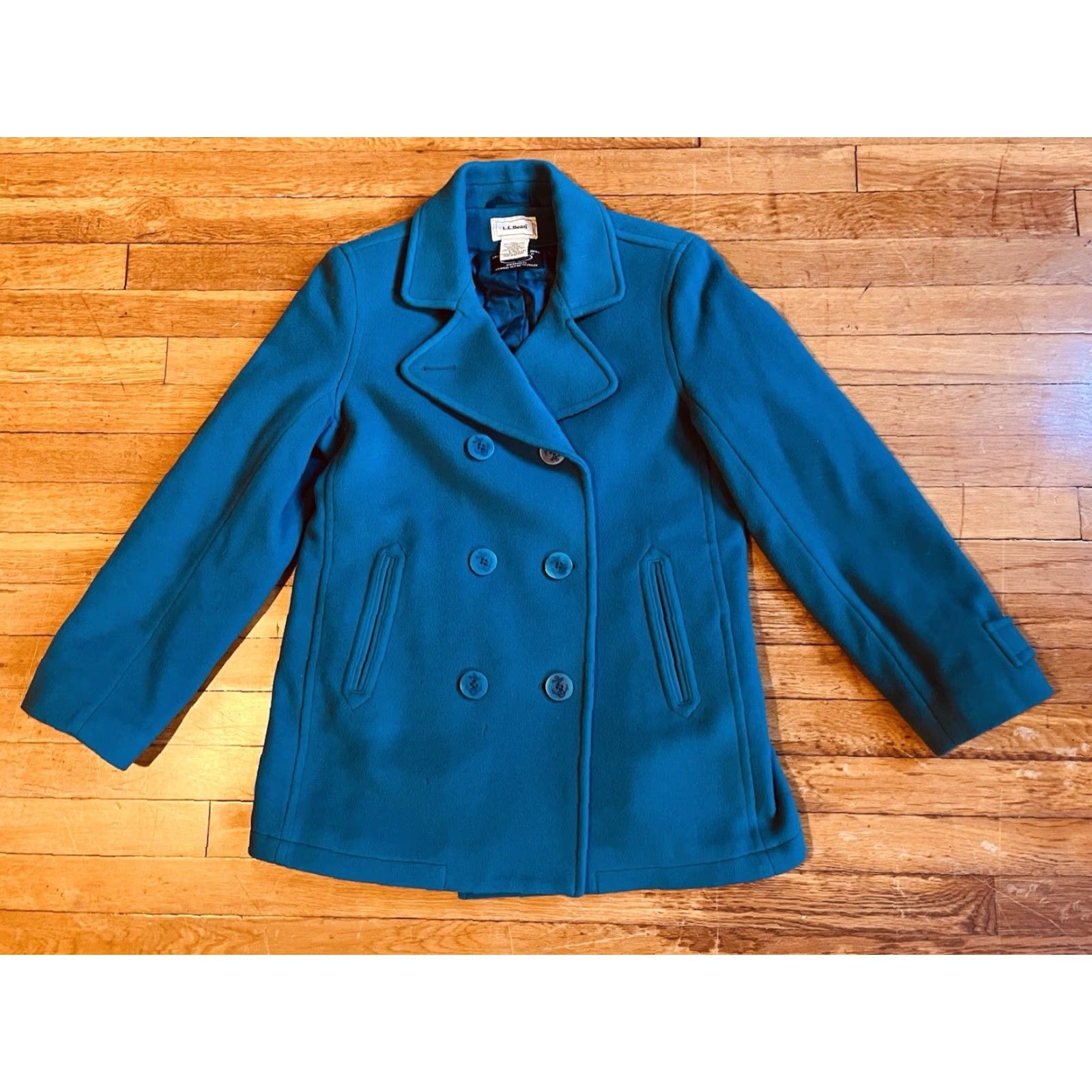 Vintage LL Bean Bellandi Wool Pea Coat Women’s 8 Reg Turquoise Double Breast Quilt Lined Size M / US 6-8 / IT 42-44 - 2 Thumbnail