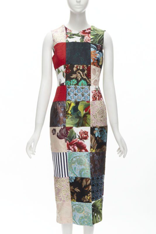 Dolce & Gabbana DOLCE GABBANA 2021 mixed grid patchwork jacquard front slit midi dress IT38 XS Size XS / US 0-2 / IT 36-38 - 1 Thumbnail