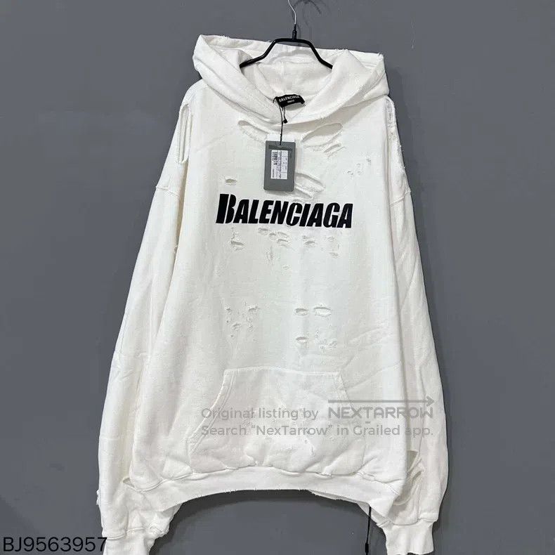 Balenciaga Balenciaga Heavy Destroyed Double Layer Letter Logo Hoodie Size US L / EU 52-54 / 3 - 1 Thumbnail