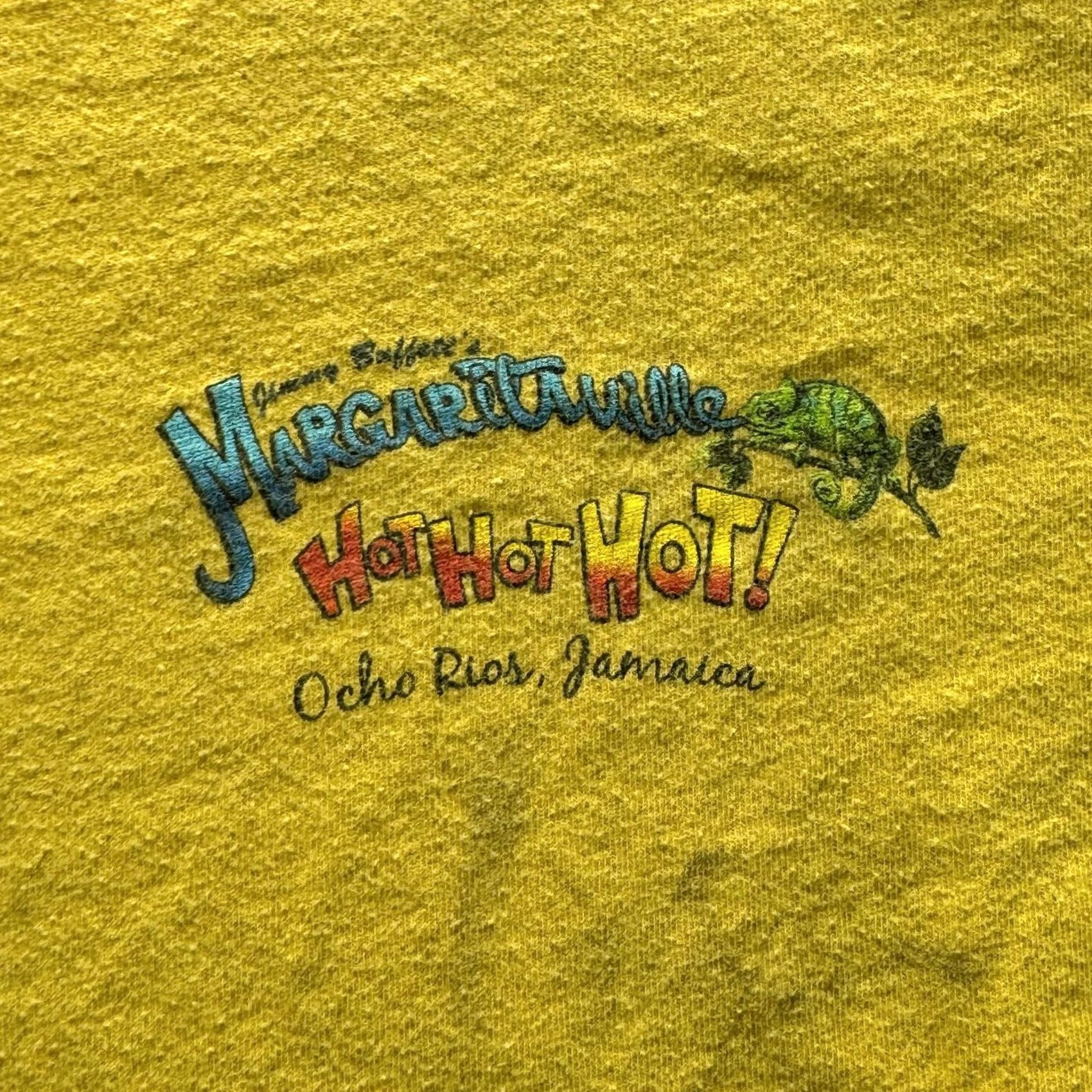 Vintage VINTAGE Margaritaville Shirt Mens XS Yellow Graphic Tee Ocho Rios Jamaica Chameleon Hot Hot Hot Short Sleeve Crew Neck Jersey Cotton Size US XS / EU 42 / 0 - 3 Thumbnail