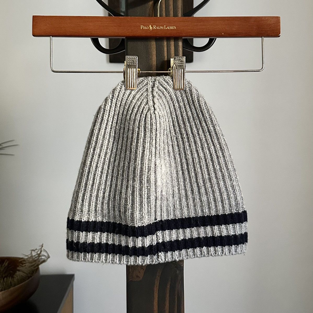 Mr P. 🌿Mr. P Lambswool Ribbed Beanie Gray w/ Navy Varsity Stripes🌿 Size ONE SIZE - 4 Thumbnail