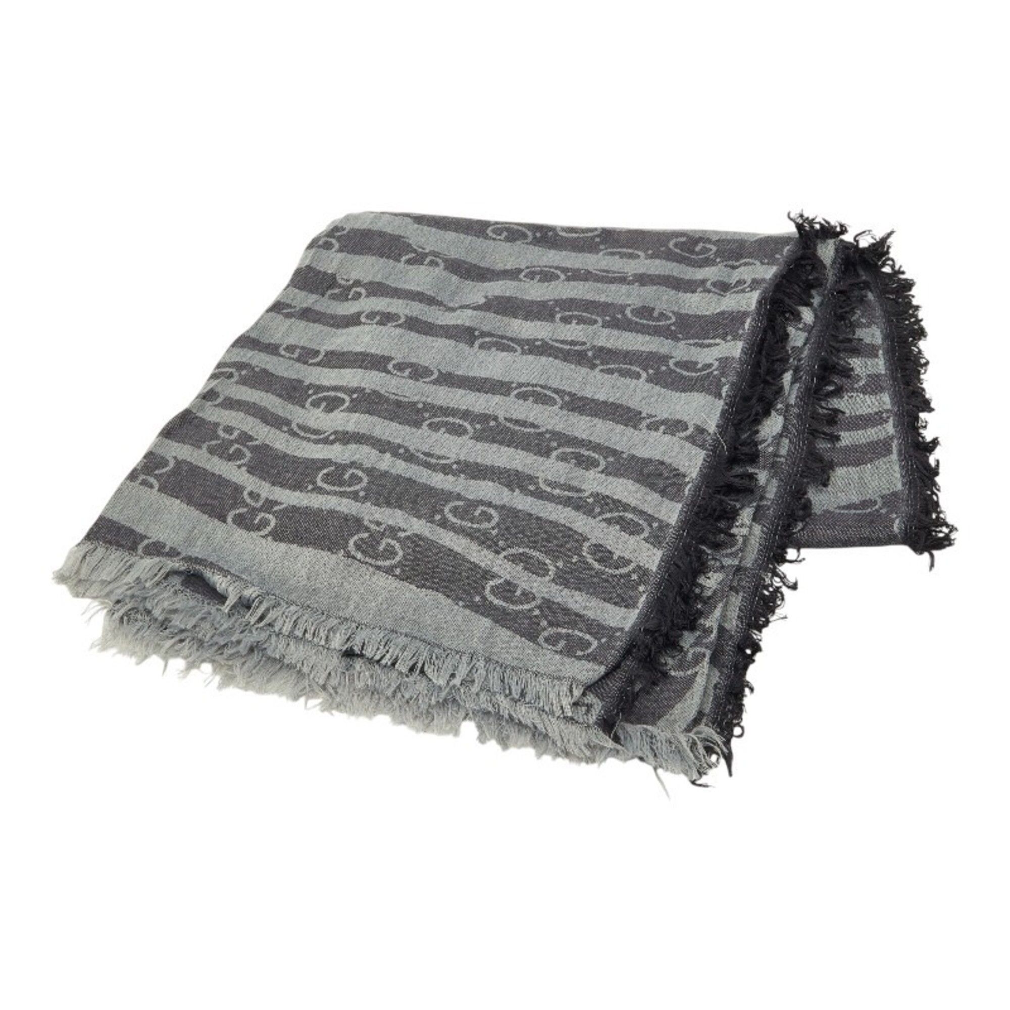 Gucci Gucci GG Fringe Large Stole, Gray Silk Wool, Women's GUCCI Size ONE SIZE - 1 Thumbnail