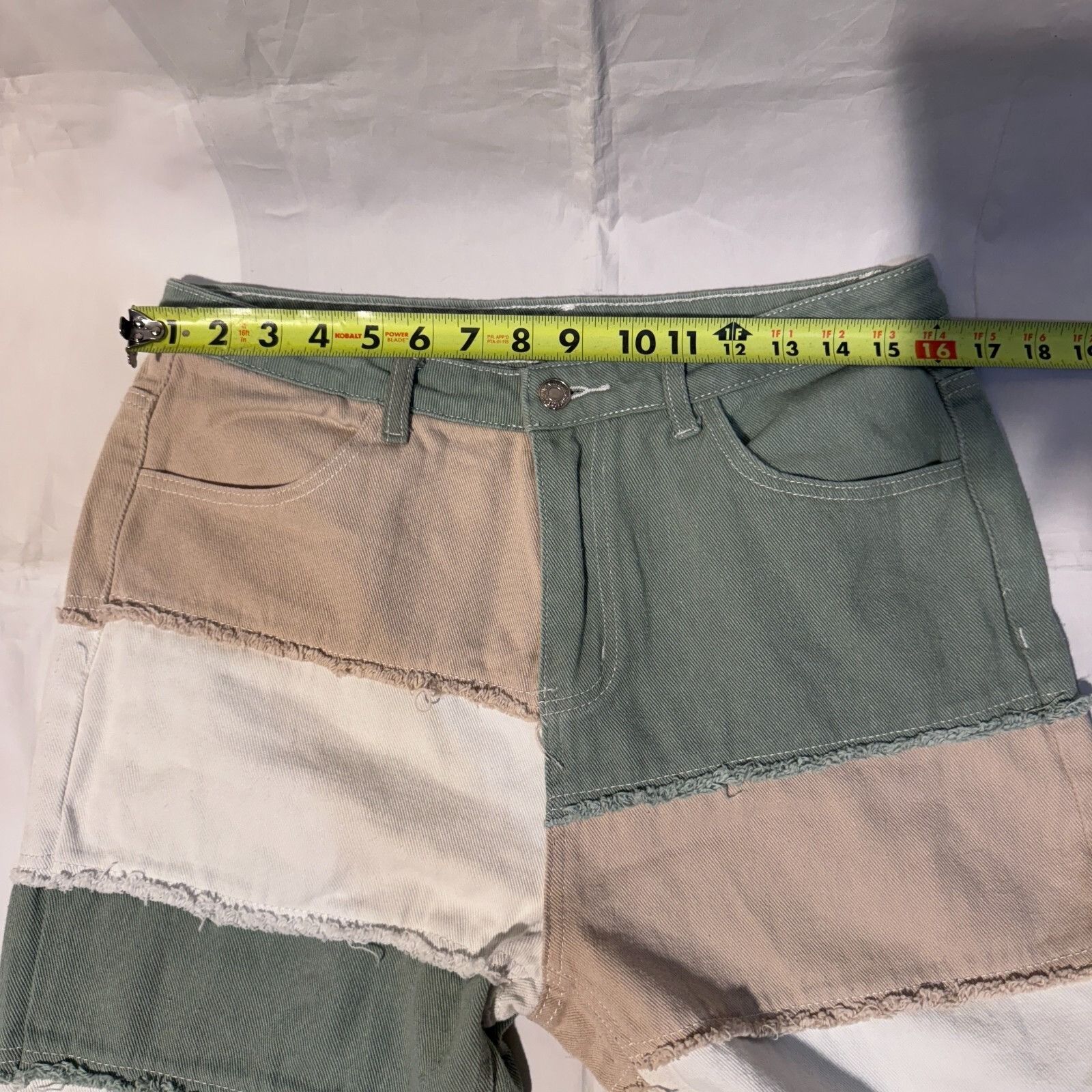 Other Y2K Patchwork Frayed Jeans Womans 32x29 Pastel Green White D Size 32" / US 10 / IT 46 - 5 Thumbnail