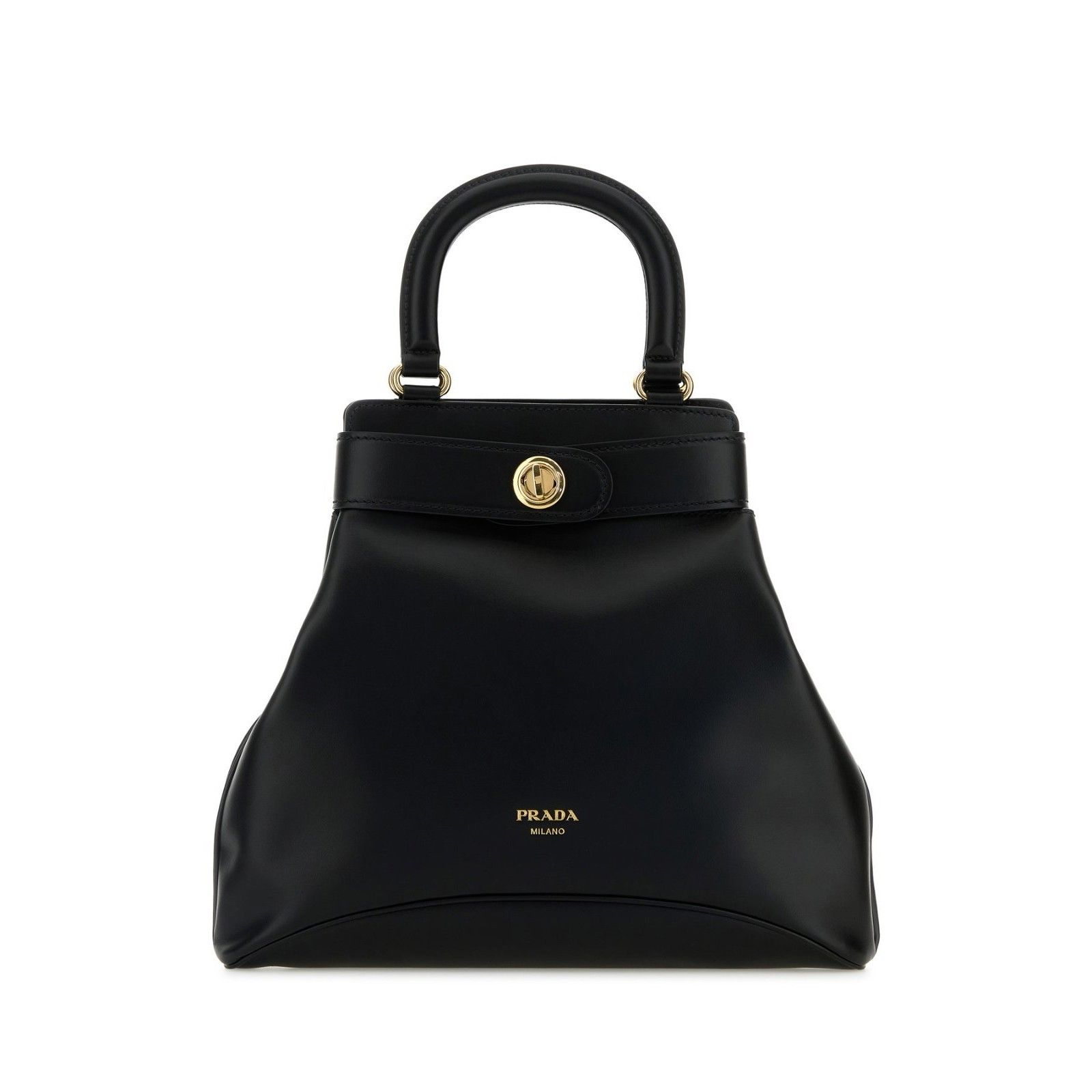 PRADA Carey Medium Black Leather Top Handle Handbag New And