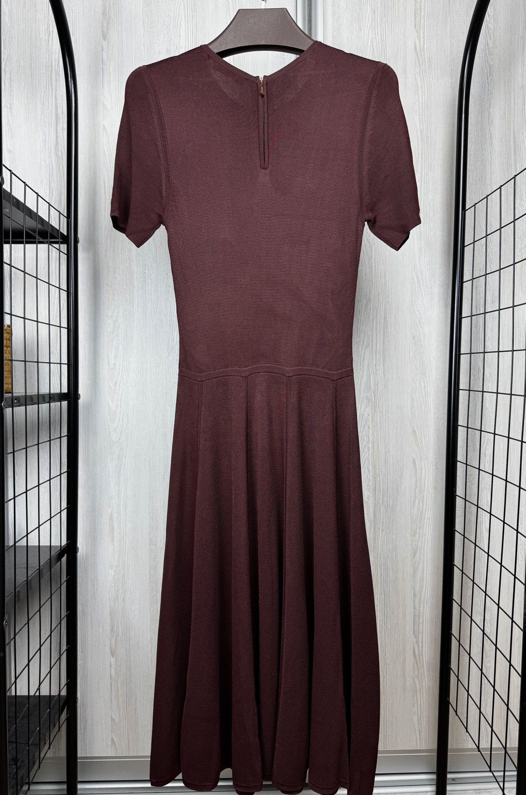 Women's Jason Wu Burgundy Short Sleeve Fit Flared Knit Dress