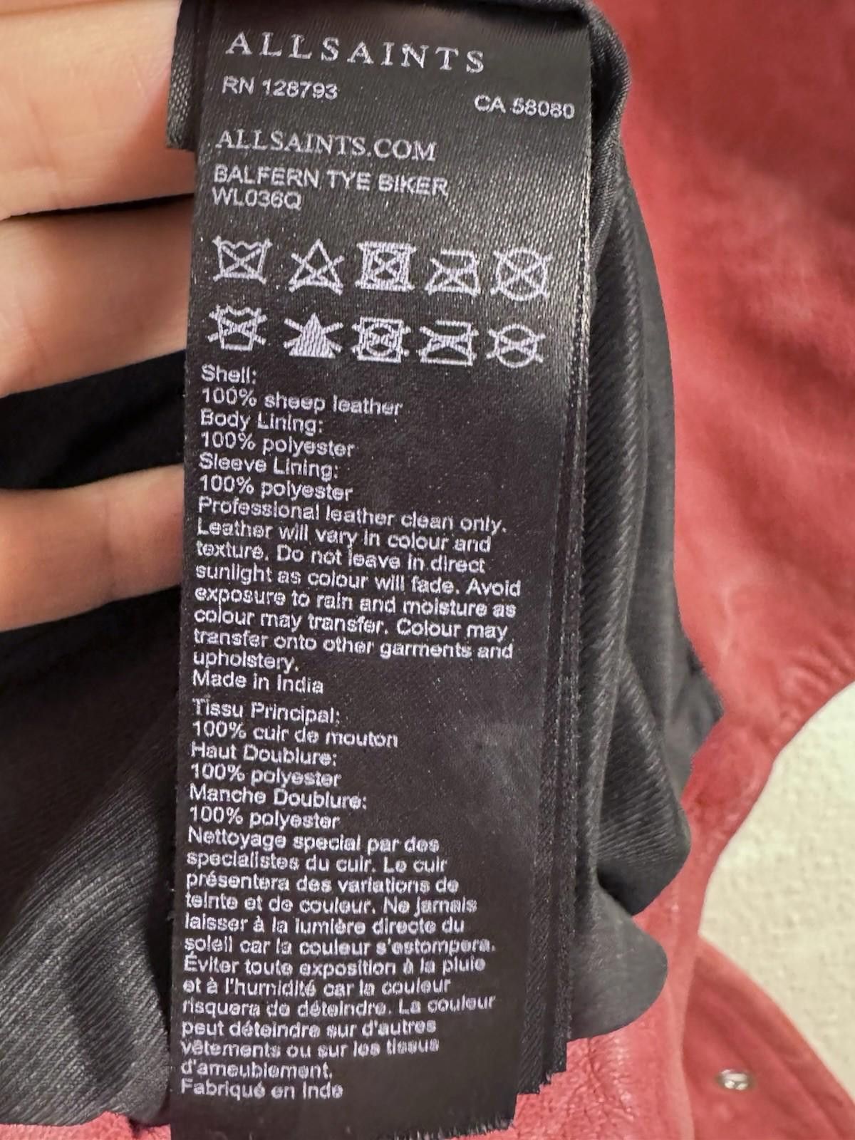 Allsaints $619 EUC All Saints Red Tie Dye Leather Biker Jacket Size 2 Size XS / US 0-2 / IT 36-38 - 7 Thumbnail