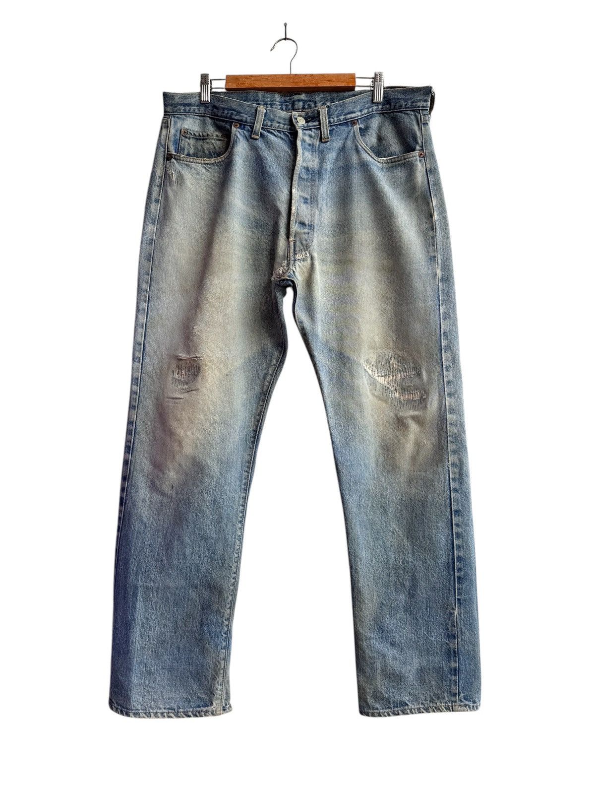 Levi's Vintage Distressed Levis 501 Selvedge Top button 6 Size US 36 / EU 52 - 1 Thumbnail