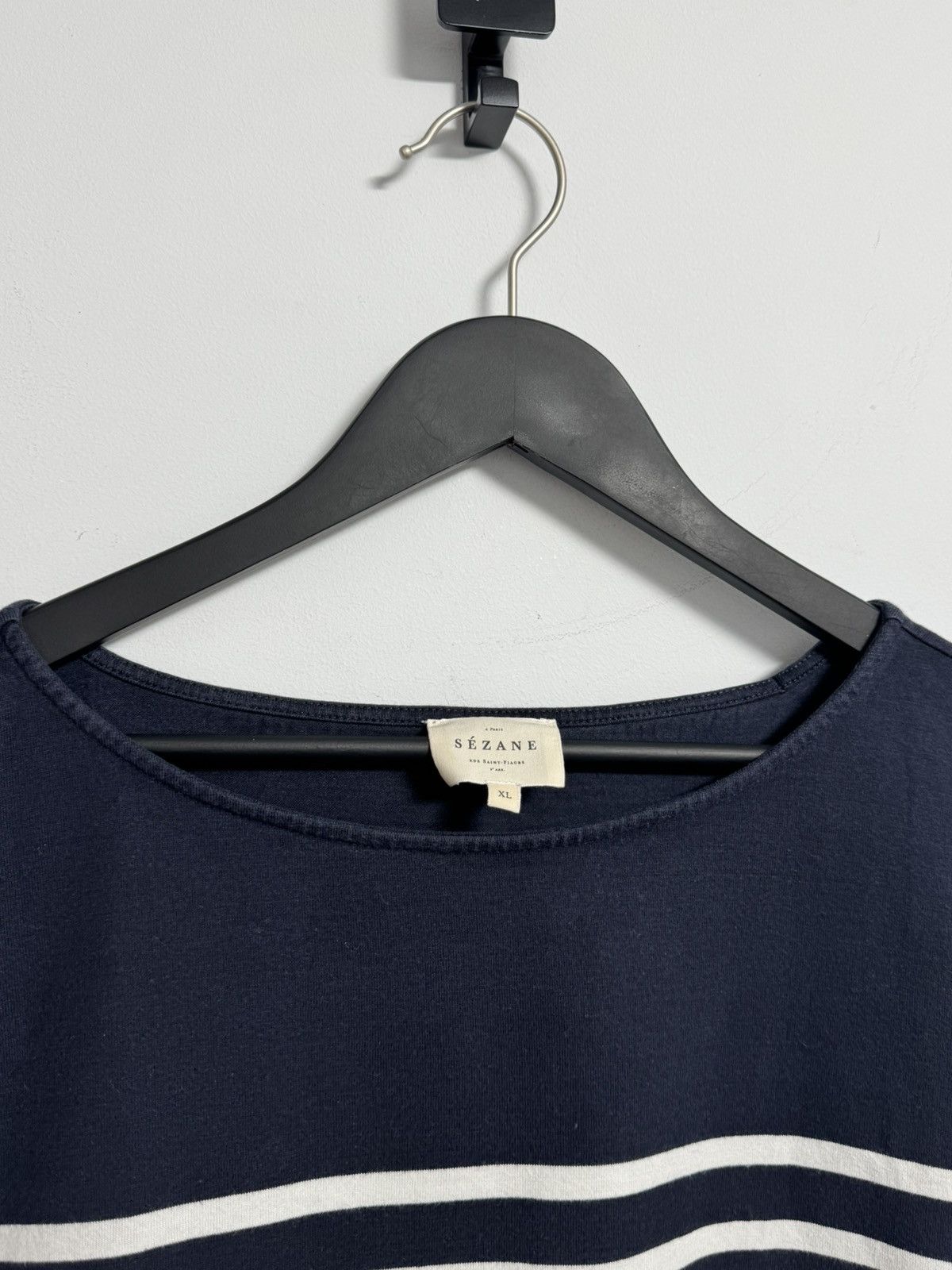 Sezane Sezane Women Long Sleeve Navy Blue Striped Organic T-shirt Size XL / US 12-14 / IT 48-50 - 2 Thumbnail