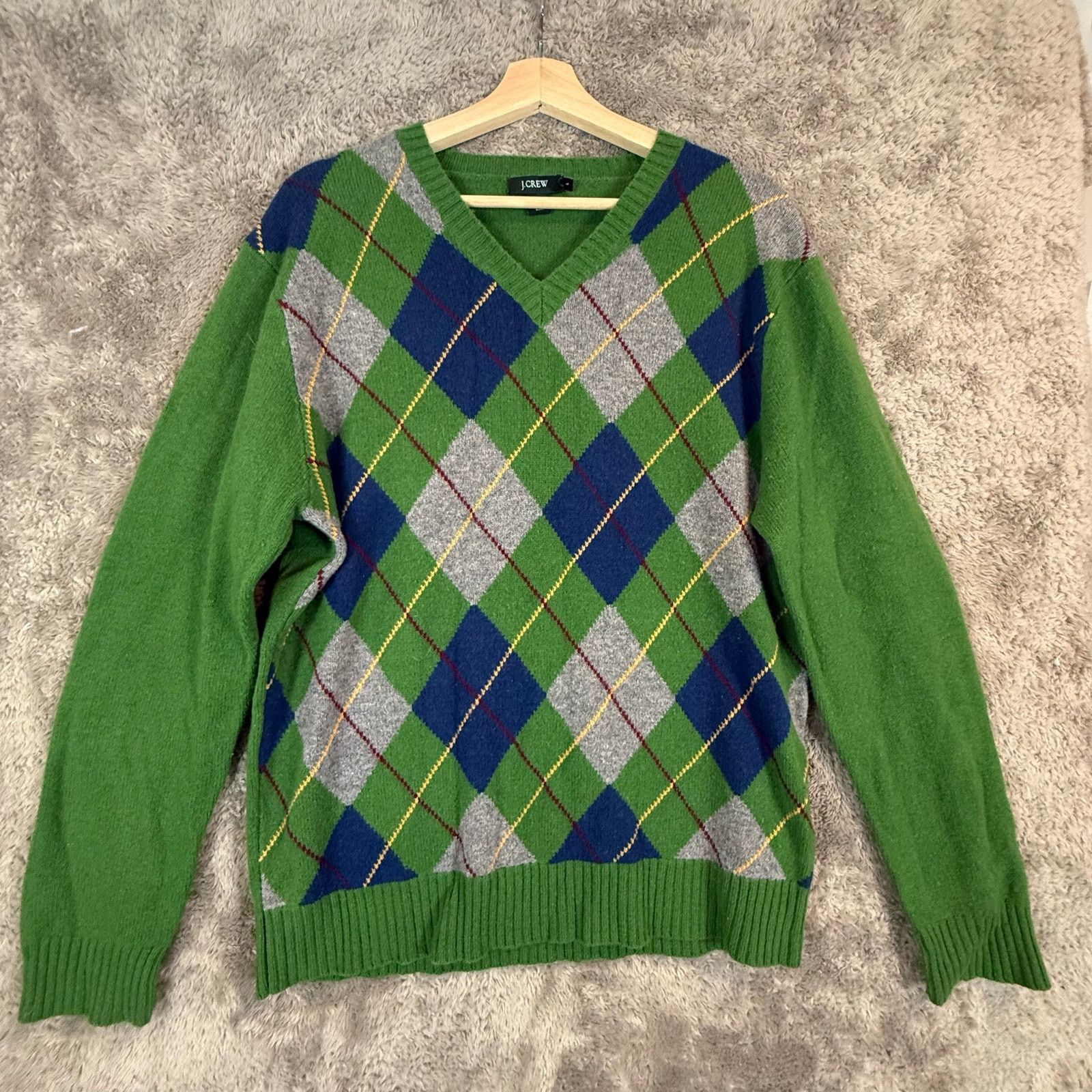 J.Crew J. Crew Green Blue V Neck Argyle Sweater Lambswool Men's L Size US L / EU 52-54 / 3 - 7 Thumbnail