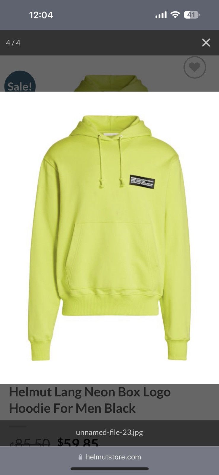 image of Helmut Lang Neon Box Logo Hoodie Size M in Acid Green, Men's