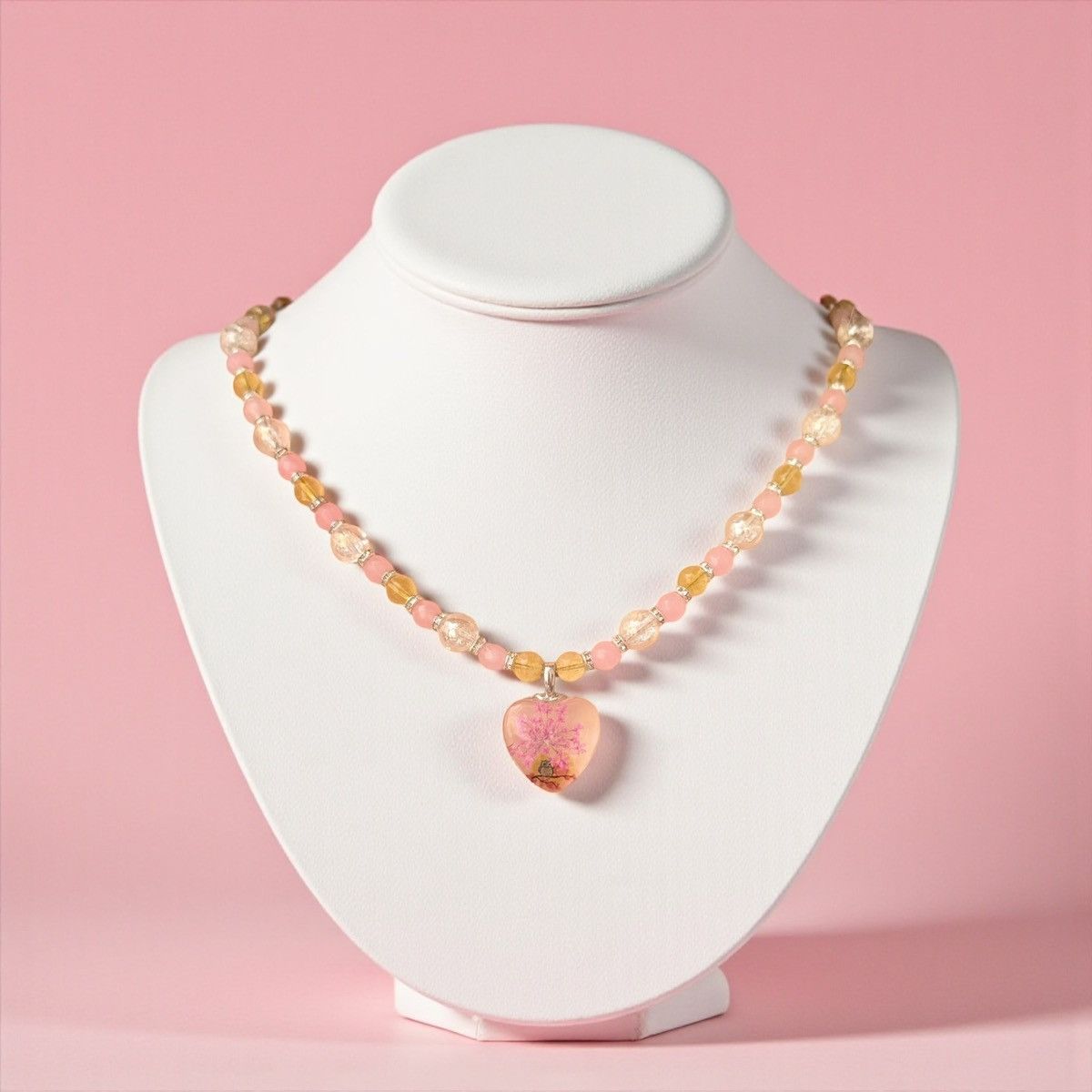 Other Glass Heart Flower Pendant Citrine Rose Quartz Size ONE SIZE - 3 Thumbnail