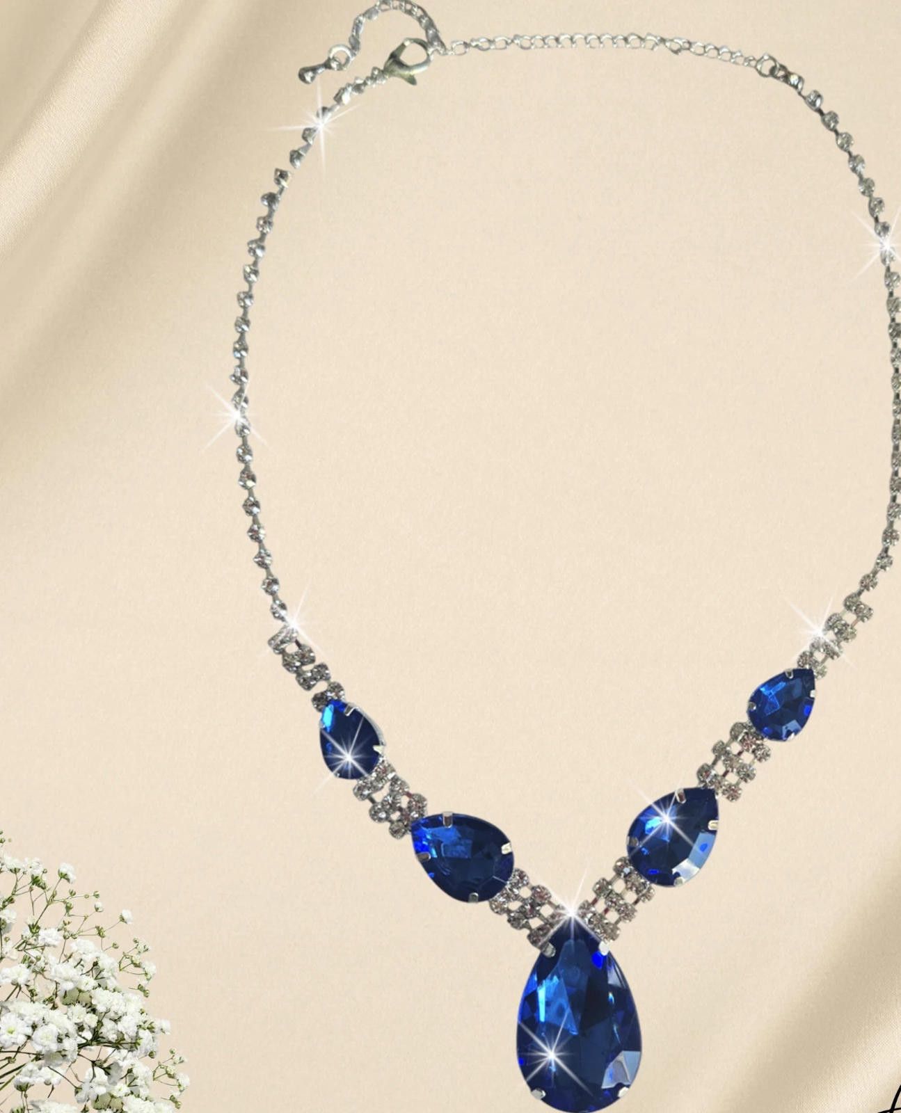Other Blue Stone Necklace Adjustable Rhinestone Pageant Prom NEW Size ONE SIZE - 1 Thumbnail